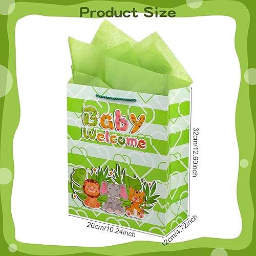 Miniatura 2 de BALDCC Bolsas de regalo grandes de 13 pulgadas para niño y niña, diseño de animales lindos con asas, papeles de seda, sobre y tarjeta para baby