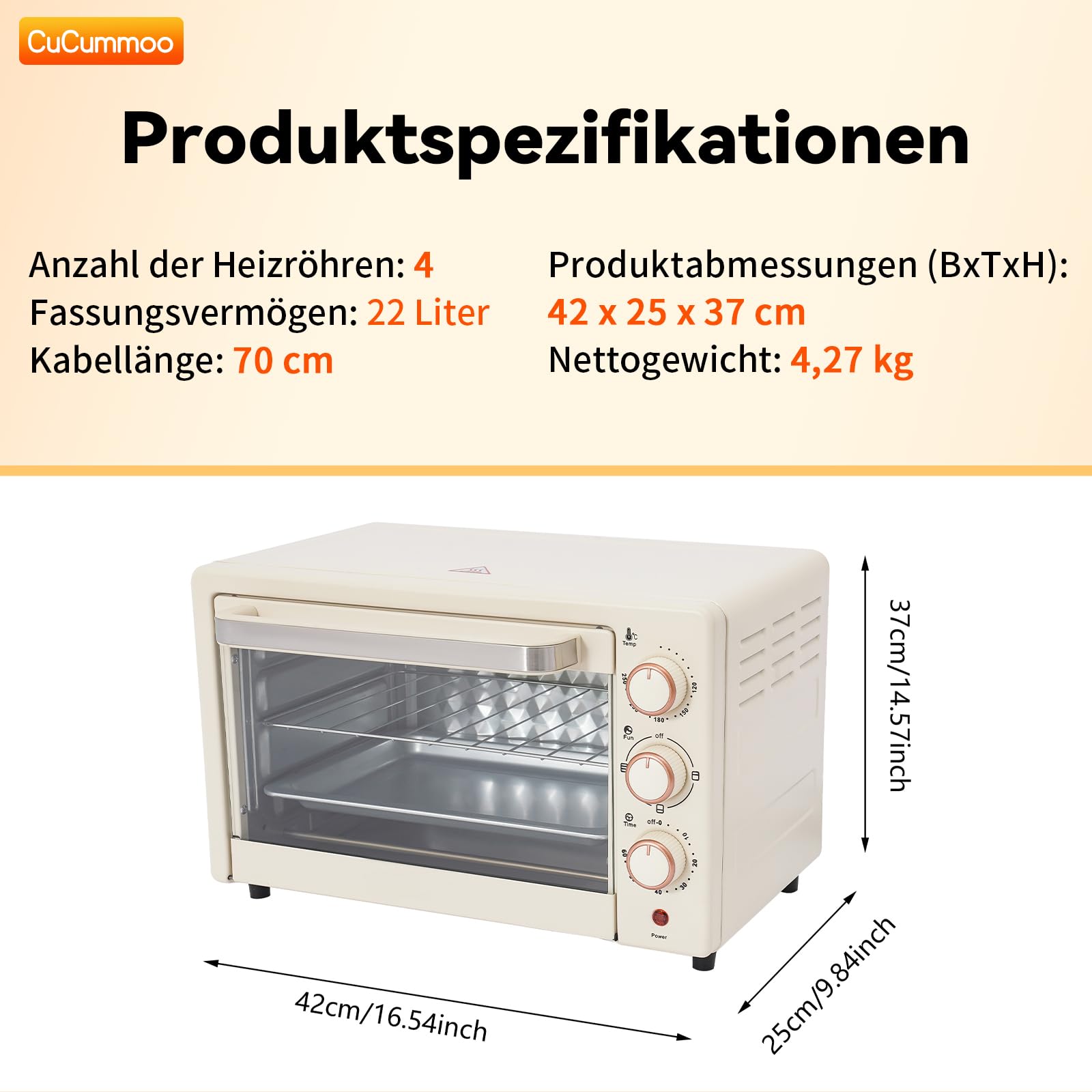 Minihorno pequeño 22 L, sartén y parrilla, 1000 W, temporizador 60 min, horno pizza, 120-250 °C, eléctrico para familias, fiestas, barbacoas, snackbars, postres