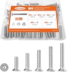 M4 x 8mm 12mm 16mm 20mm 25mm Flat Head Socket Cap Screws Countersunk Bolts, 304 Stainless Steel, Allen Socket Drive, Bright Finish, Metric Fully Threaded, Assortment Kit 100PCS