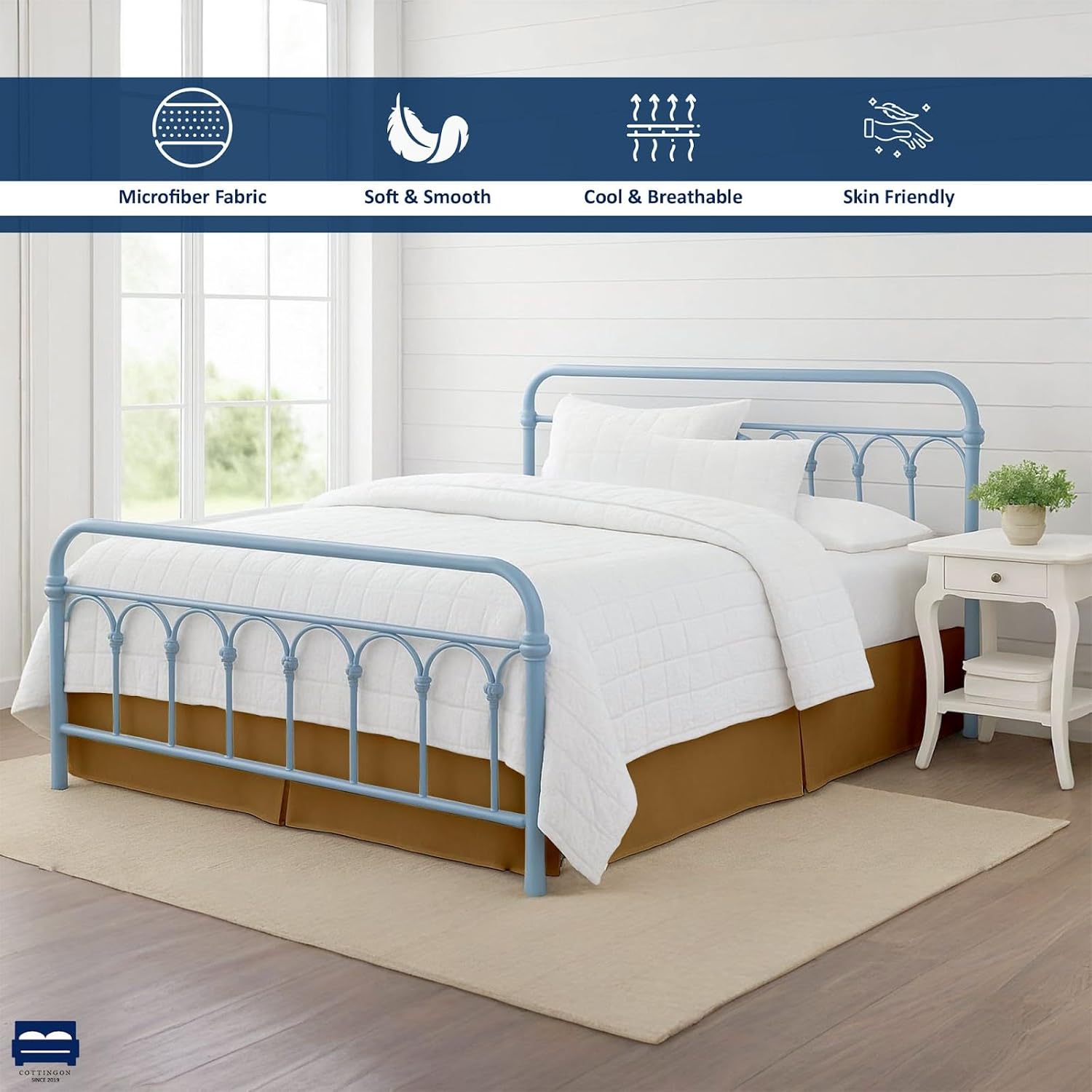 Cottingon Box Pleated Bed Skirt with Split Corners, 100% Microfiber Soft, Sheen & Luxurious Look, Tailored Drop Easy Fit, Queen 15", Dark Grey