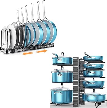ORDORA Pots and Pans Organizer Under Cabinet, Expandable Cutting Board Pot Lid Organizer for Cabinet