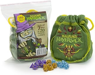 Img Bag of Halflings Haversack Mini Polyhedral Dice Set - Includes 140 Dice with Storage Bag!