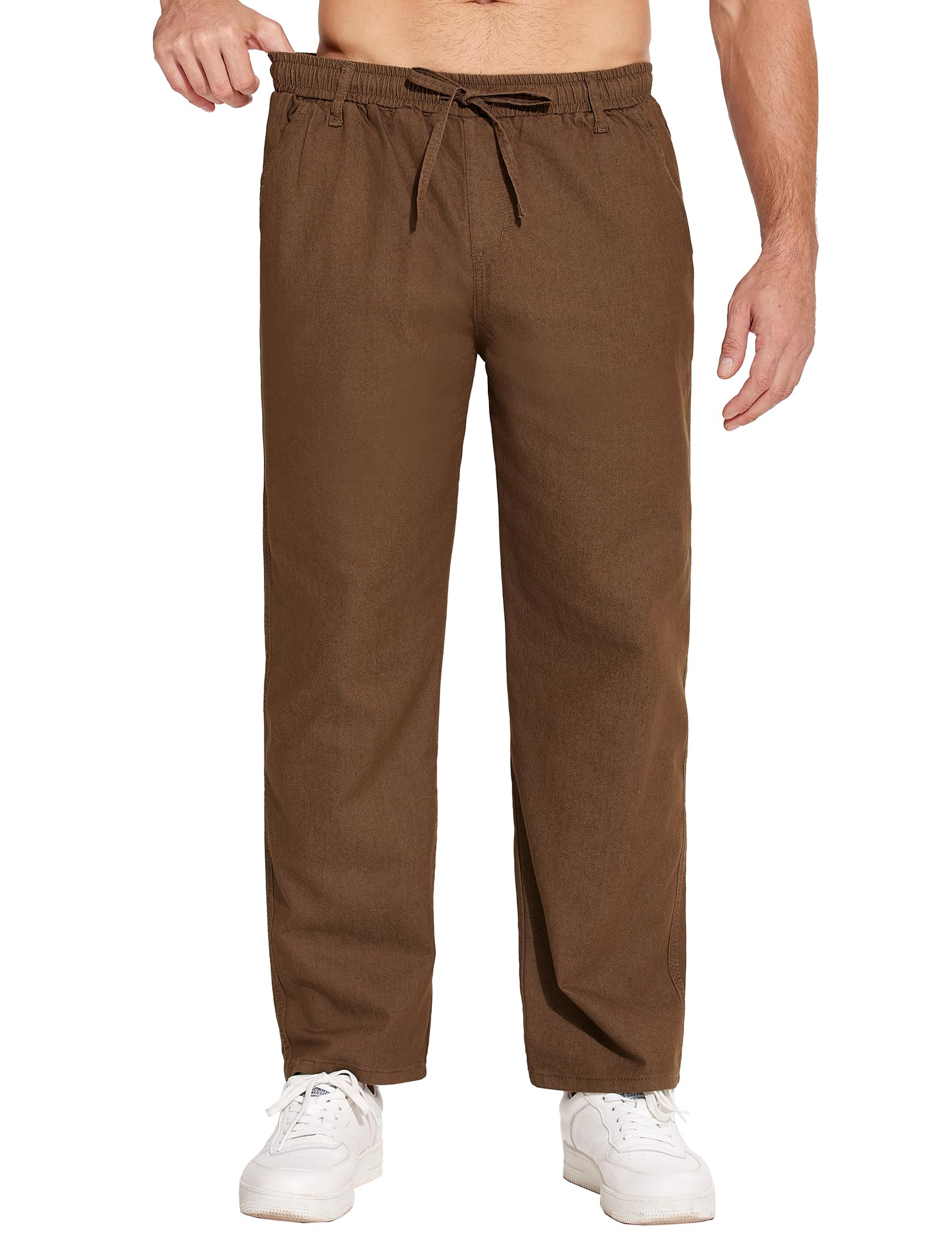 COOFANDY Jean Homme Droit Extensible Pantalon Décontracté Taille Élastique avec Cordon Poches Cargo