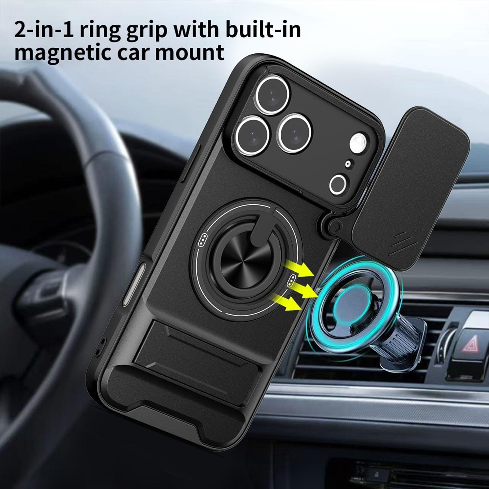 Generico Custodia Per Iphone 17 Pro Max/17 Pro/Air/17, Custodia Protettiva For Fotocamera Rotante Con Supporto For Auto Cover(Nero,17)