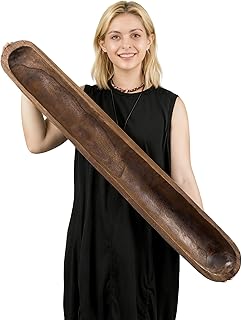 Hanobe Decorative Bowl for Entryway Decor: Large Key Holder Bowl for Coffee Table Decor - Rustic Wooden Baguette Fruit Bowl for Kitchen Counter Decor - Catch All Dough Bowl for Centerpiece