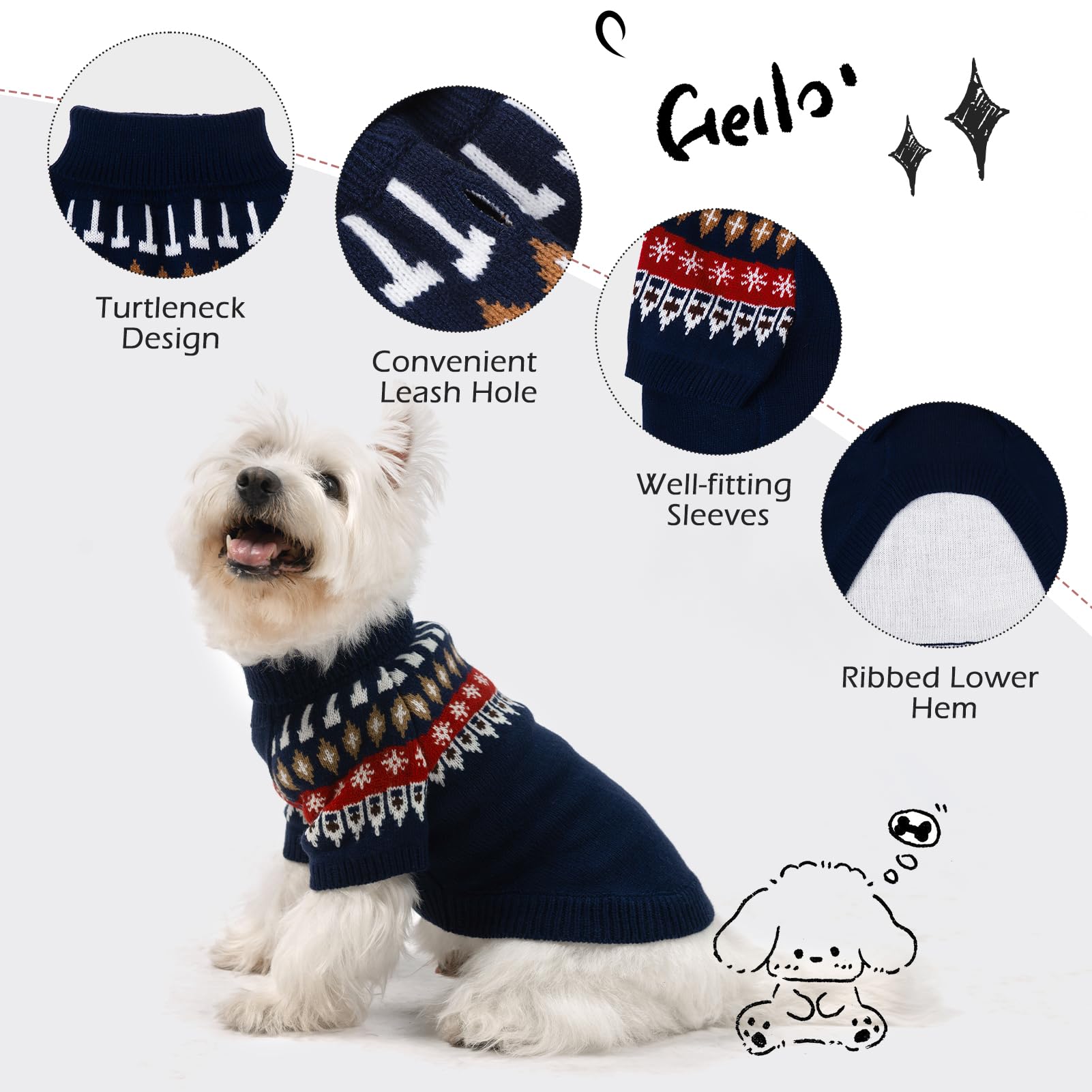 EXPAWLORER Turtleneck Dog Jumper, Knitted Dog Clothes in Classic Fair Isle Patterns - Image 3