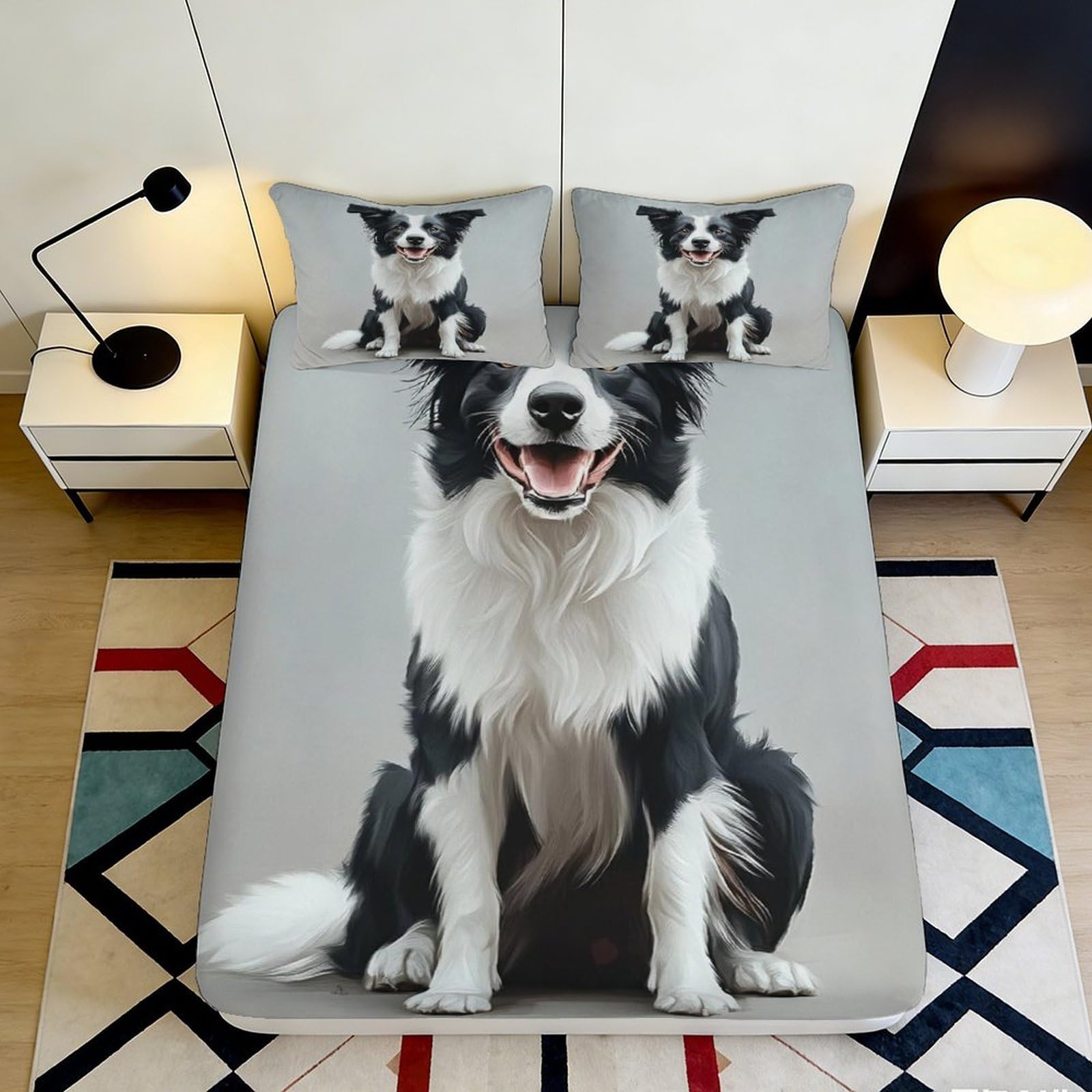 Jqzkxnhpbr Style-7 3D Printed Border Collie Fitted Sheet Microfiber Non-Slip Dog Bed Sheet For Bedroom Dorm Mattress Protection Decor 90X200x25cm