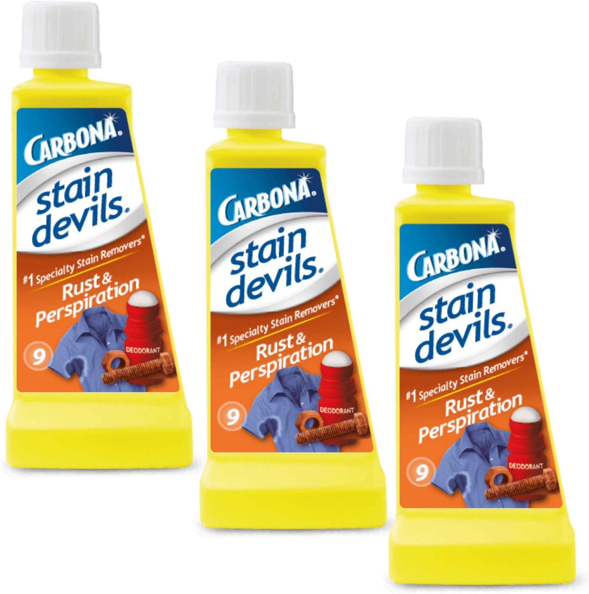 Carbona Stain Devils® #9 – Rust & Perspiration | Professional Strength Laundry Stain Remover | Multi-Fabric Cleaner | Safe On Skin & Washable Fabrics | 1.7 Fl Oz, 3 Pack