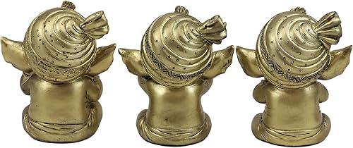 Miniatura 4 de Ebros - Juego de 3 figuras de elefante hindú dorado, Dios, Señor, Ganesha, con turbante, 4 pulgadas de alto, Deidad de las artes, sabiduría y