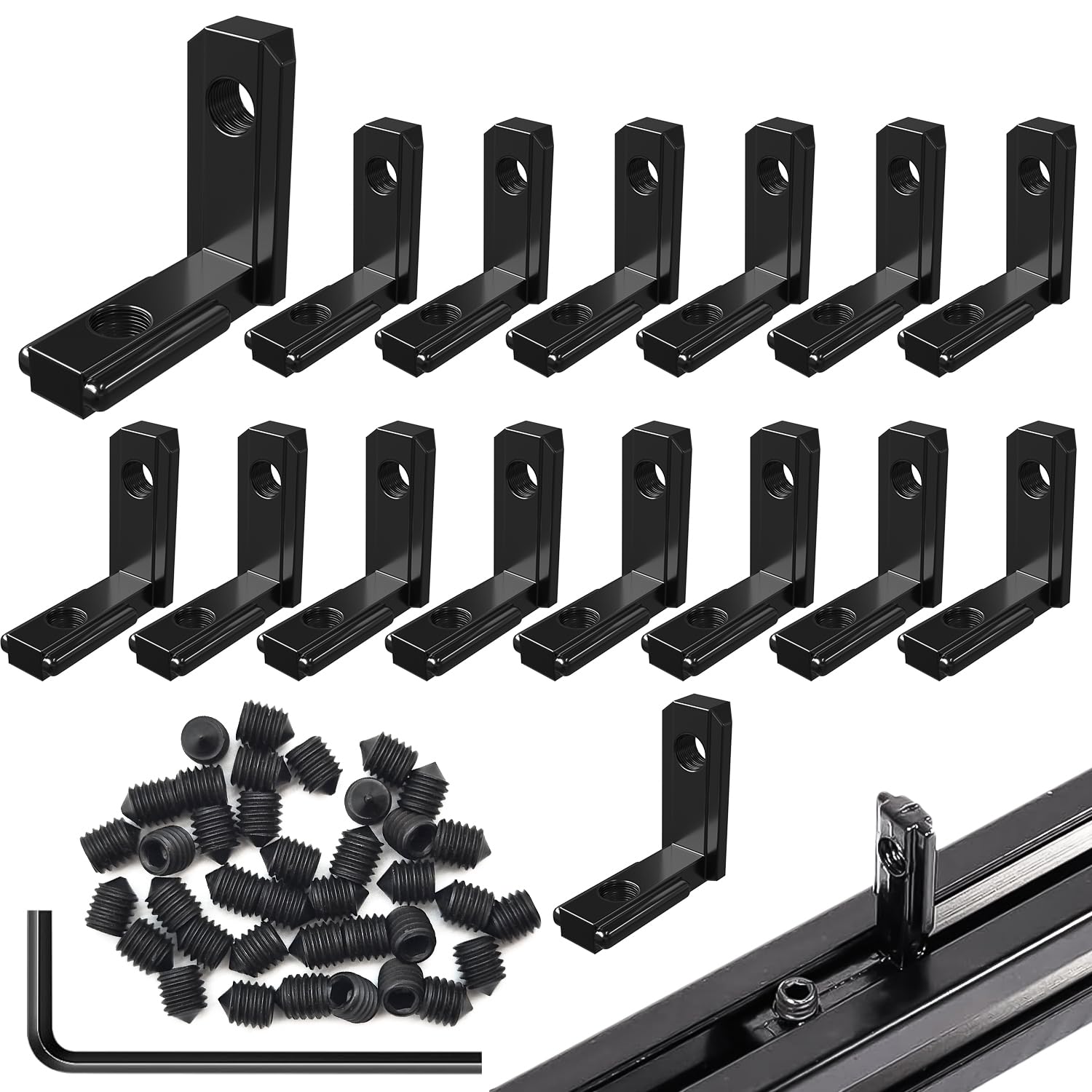 TEOYNGU 16PCS Black 2020 Series L-Shape Inside Corner Connector for 2020 6mm Series Aluminum Extrusion Profile Slot