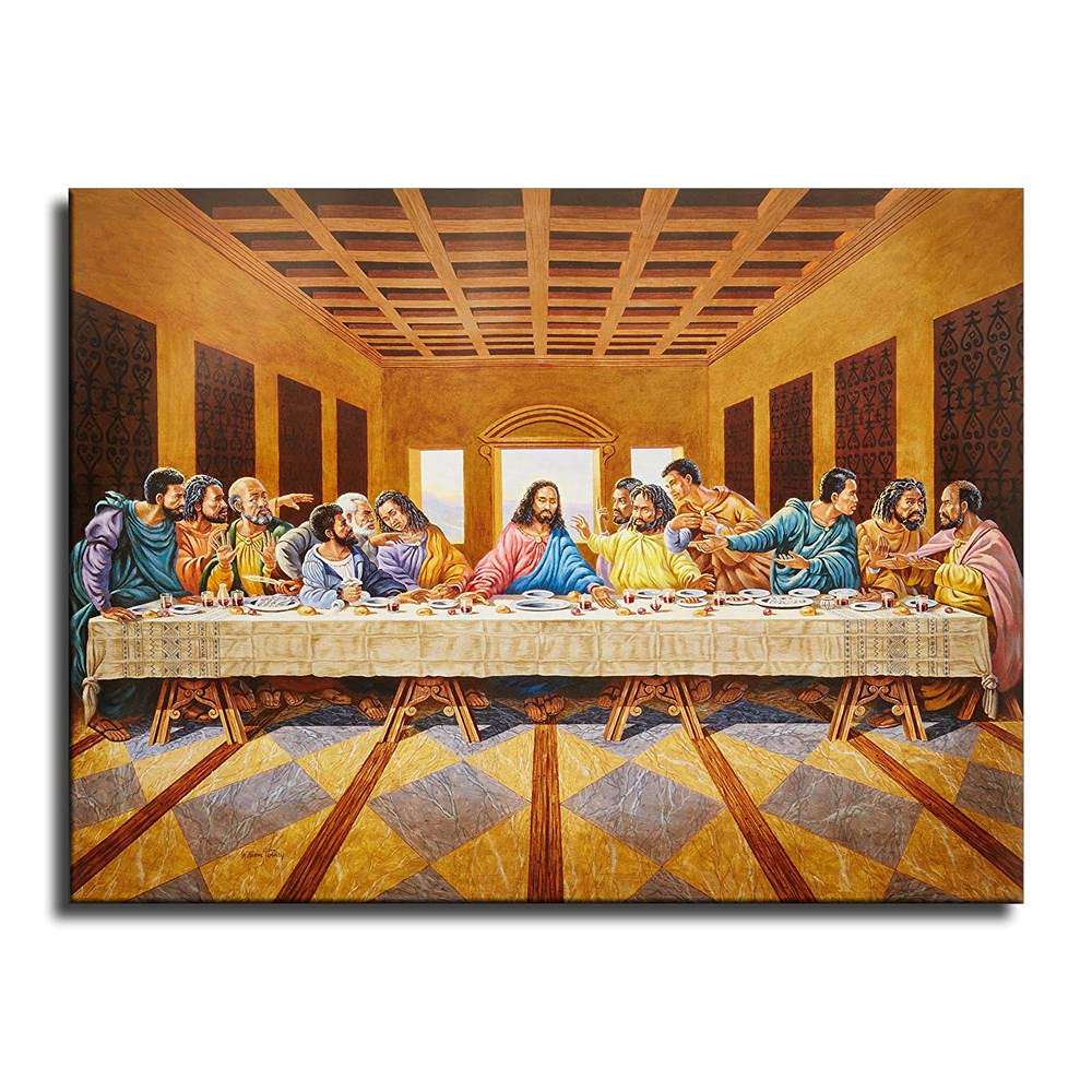 HJQ African American Black Jesus Christ The Last Supper Canvas Wall Art Poster Picture Print Home Room Decor Mural -263 (16x20inch-NoFramed)