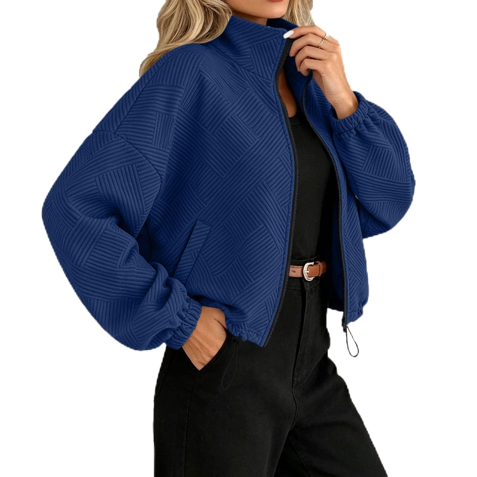 Übergangsjacke Damen Stehkragen Reißverschluss Taschen Langarm Einfarbig