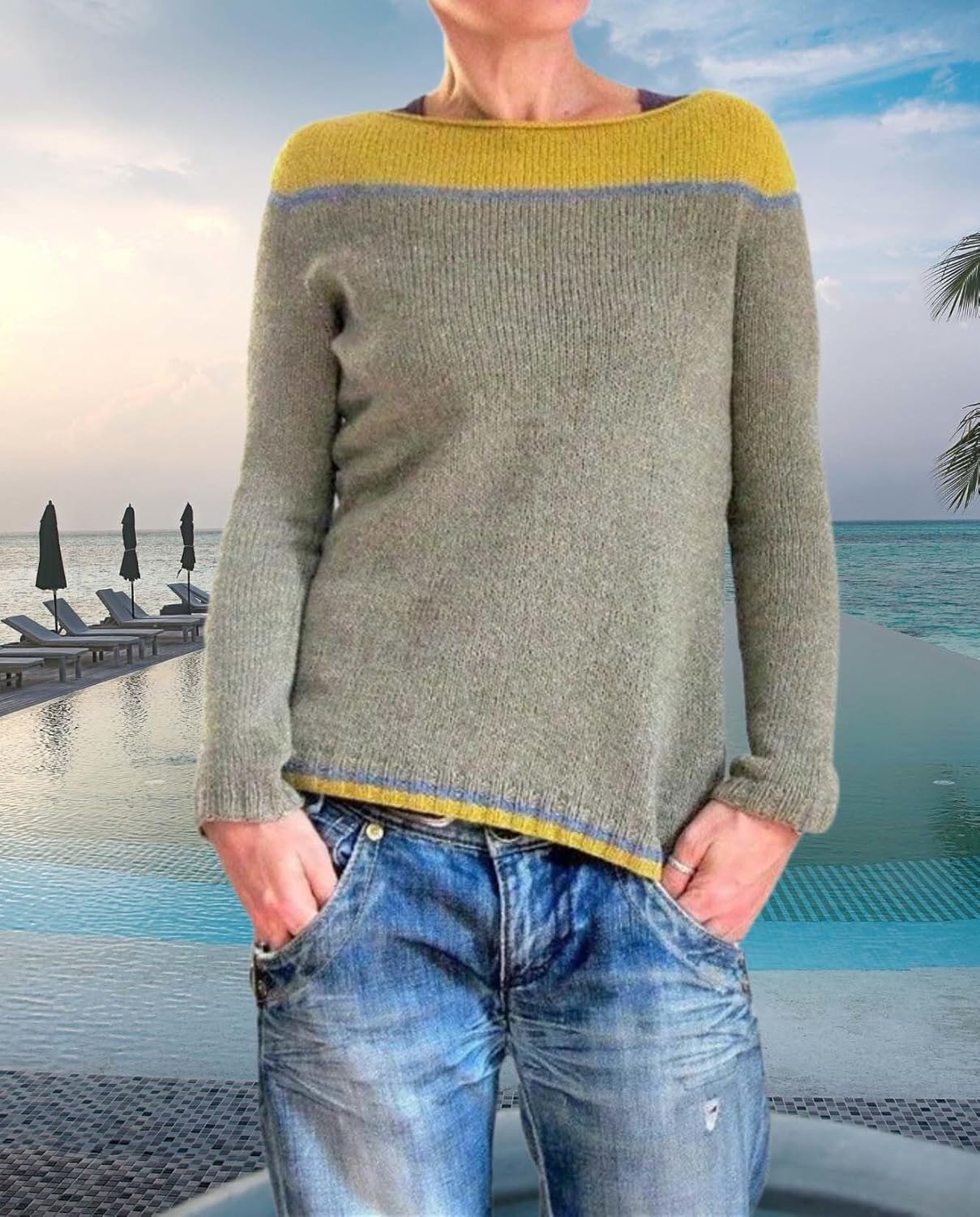 Womens Pullover Vintage Sweater Casual Loose Long Sleeve Knitted Sweater Autumn and Winter Striped Vintage Designs - Image 4