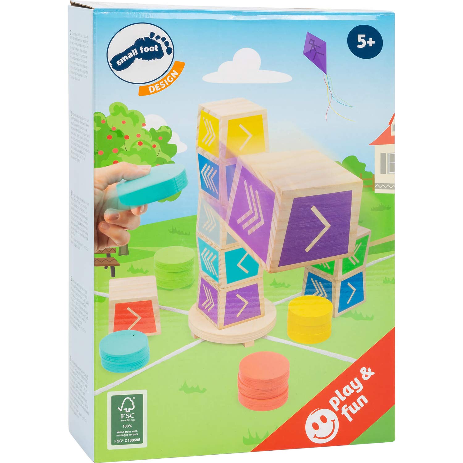 Small foot 12037 Pionowa gra z drewna, certyfikat FSC 100%, zabawa dla całej rodziny, wielokolorowa