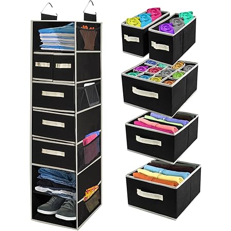 Tidy Zebra Hanging Closet Organizers with Drawers and Storage Shelves, Great Clothes Organizer for Closet, RV Storage, Perfect Organization for College Dorm Room Essentials for Guys, Girls Dorm Room