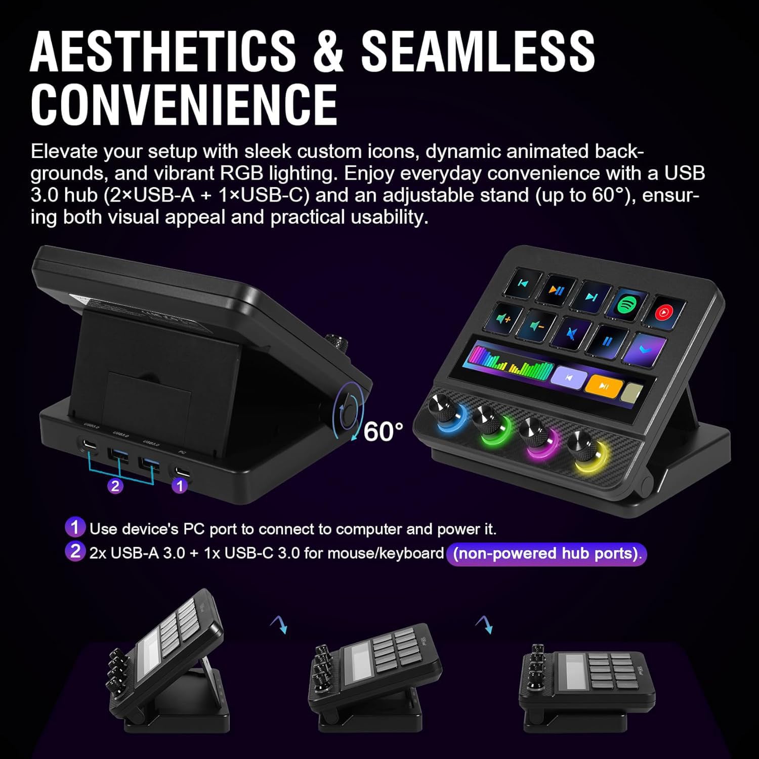 ActionRingxVSDinside N4 Pro Stream Dock:10 LCD-Tasten, 4 RGB-Dreh-Encoder&Touch-Leiste-Programmierbare Makro-Tastatur, Stream Controller Deck für Streaming, OBS, Twitch, Gaming, MIDI (PC/Mac)