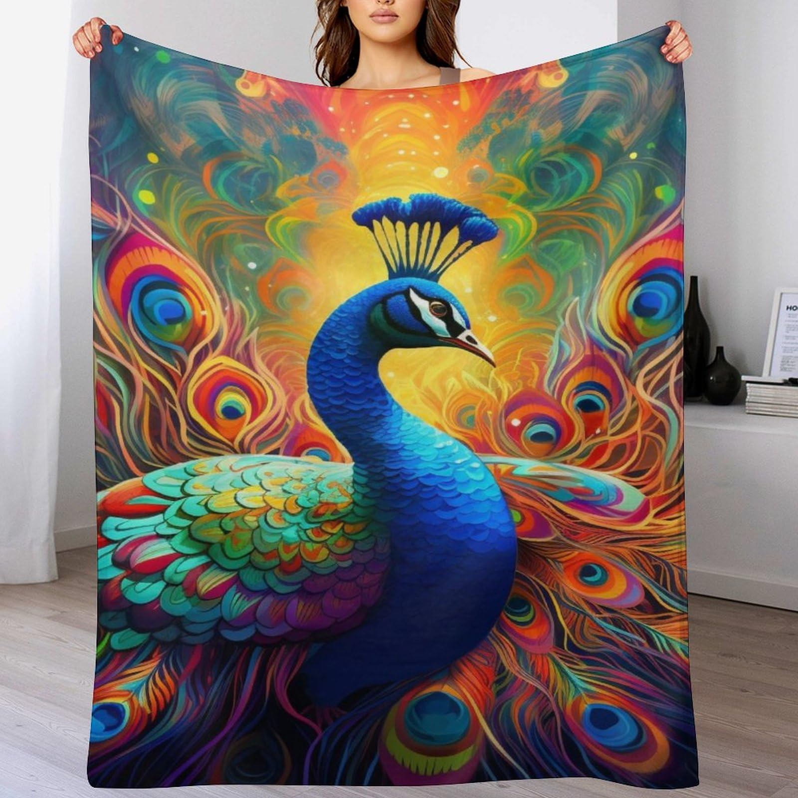 Couverture paon en peluche de flannel haut de gamme pour lit et canapé