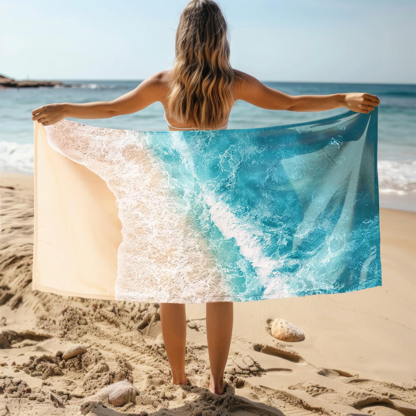 Genérico Toalla Playa Grande Playa del Mar Azul Microfibra Secado Rápido Oversize Toalla Sin Arena Súper Ligera Piscina Camping Picnic Yoga Gimnasio Y Deportes Viaje