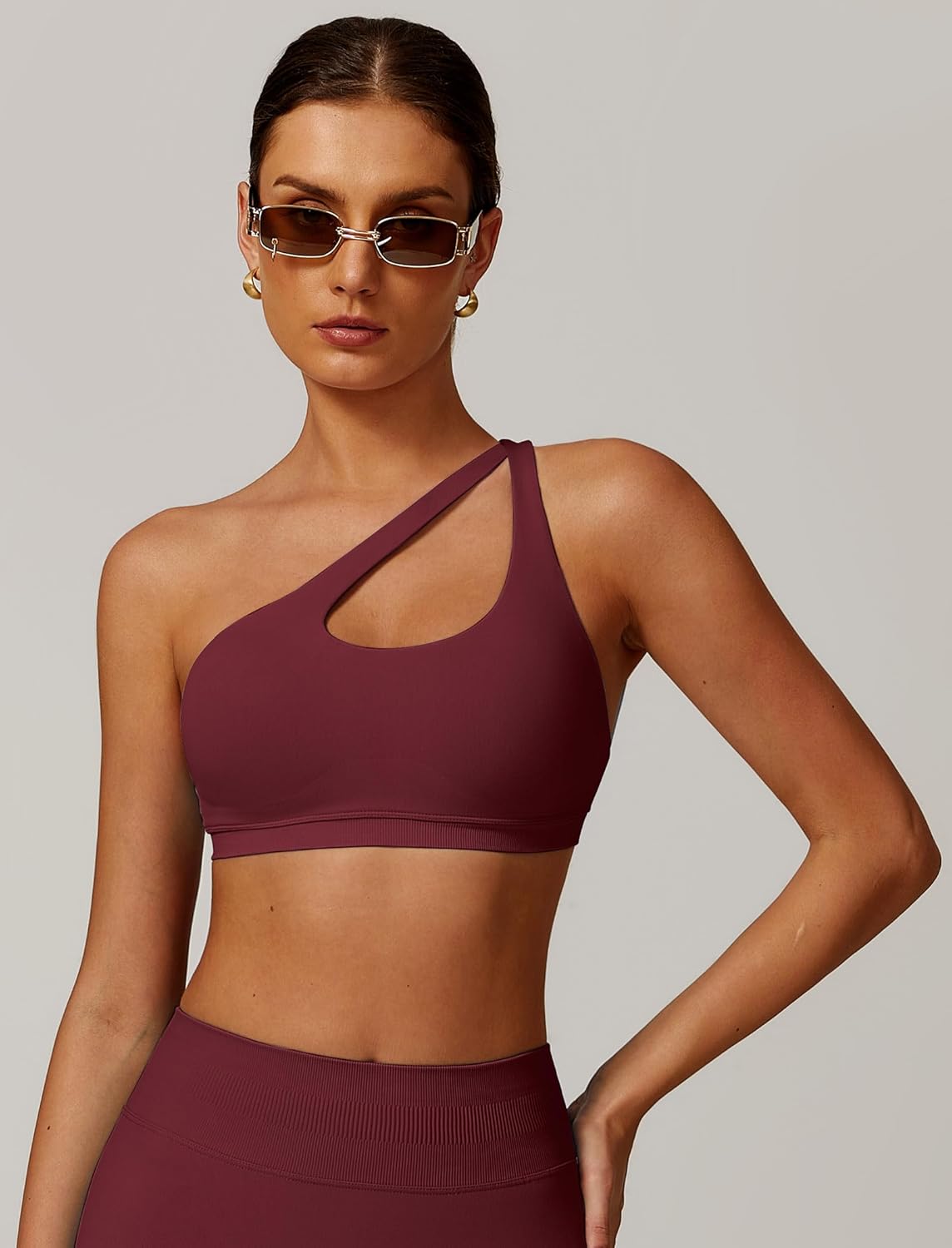 ABOIW Womens Seamless One Shoulder Sports Bra Cutout Adjustable Strap Asymmetric Padded Workout Crop Tank Tops - Image 5