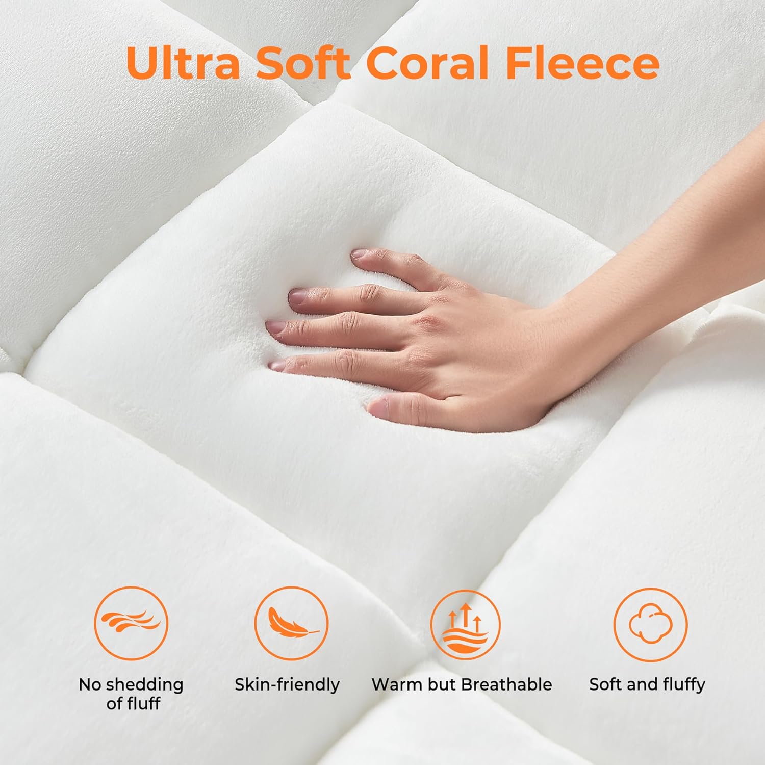 Ultra Soft Coral Fleece Queen Size Mattress Topper, No Compression Plush Thick Pillow Top Mattress Pad with Deep Pocket, Winter Warm Cozy Bed Topper Cover for Back Pain Relief - Image 5