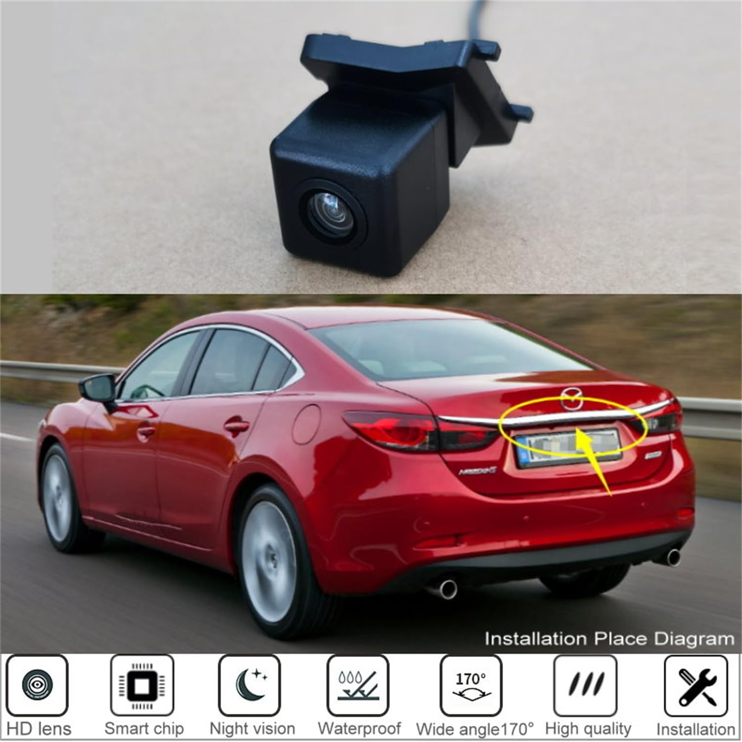 Samochodowa kamera cofania, zamiennik tylnej kamery samochodowej do Mazda 6 Atenza 2014 2015 2016 2017 2018, wodoodporna metalowa kamera cofania samochodu