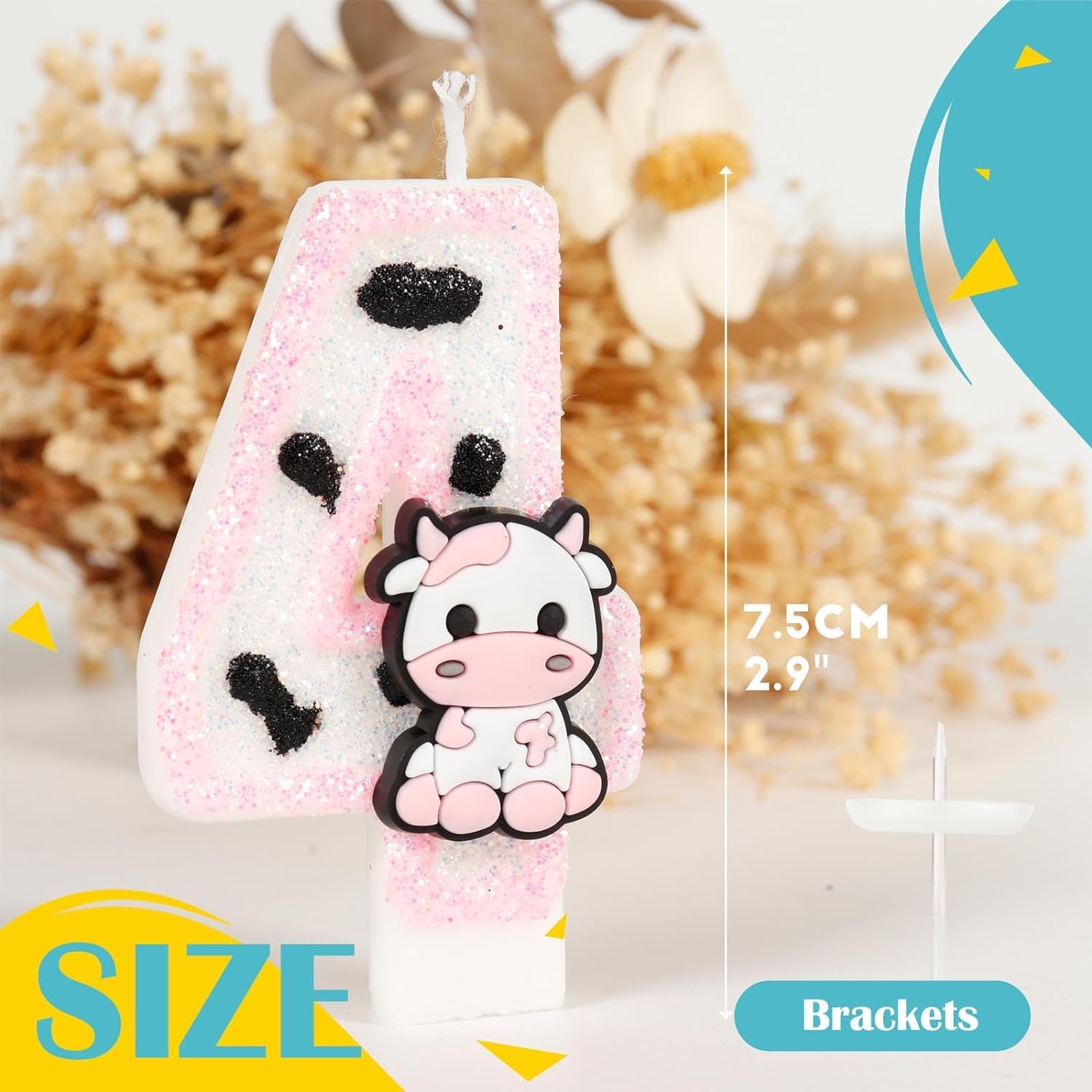 Lot De 12 Bougies De Décoration De Gâteau à Imprimé Vache Pour