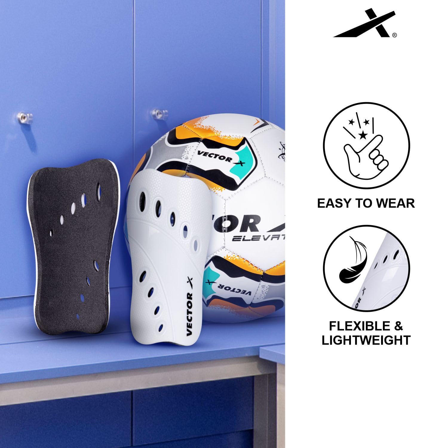 Vector X V2 Football Protection Shin Guard/Shinpad | Durable | Lightweight (S, White) 2