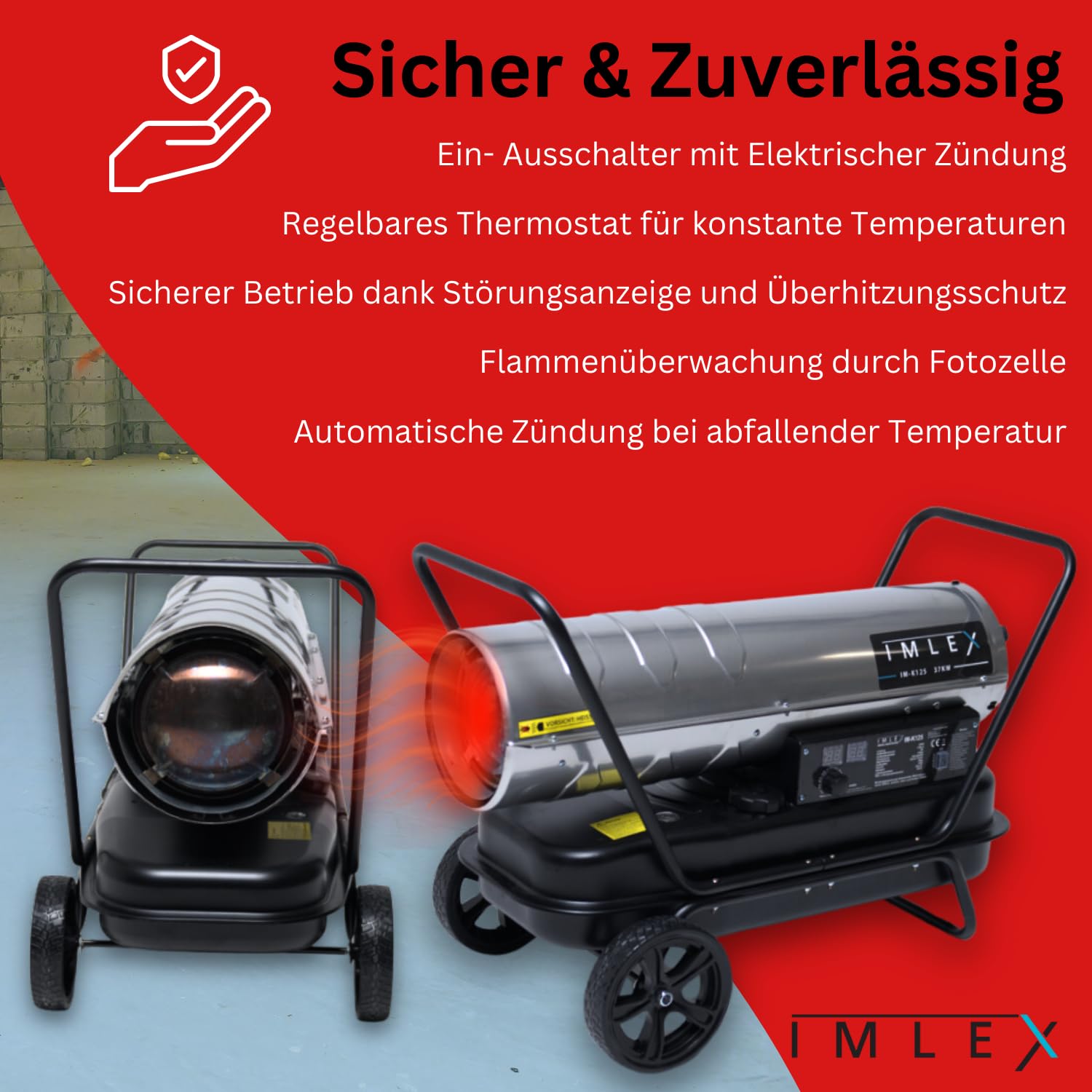 Canon de chauffage diesel 37 kW Chauffage à huile Générateur d'air chaud Réservoir 38 l Débit d'air 720 m³/h