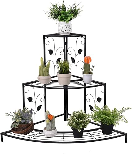 S AFSTAR Soporte de esquina para plantas mentales, soporte de 3 niveles para plantas mentales, estante de exhibición para macetas, estante de