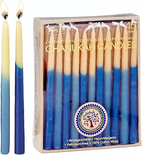 Vista 23 de Velas para Jánuca de Rite-Lite Judaica Hechas a mano, de color azul y blanco. Caja de 45 unidades. Azul y Blanco,Blanco,azul/blanco,Splash