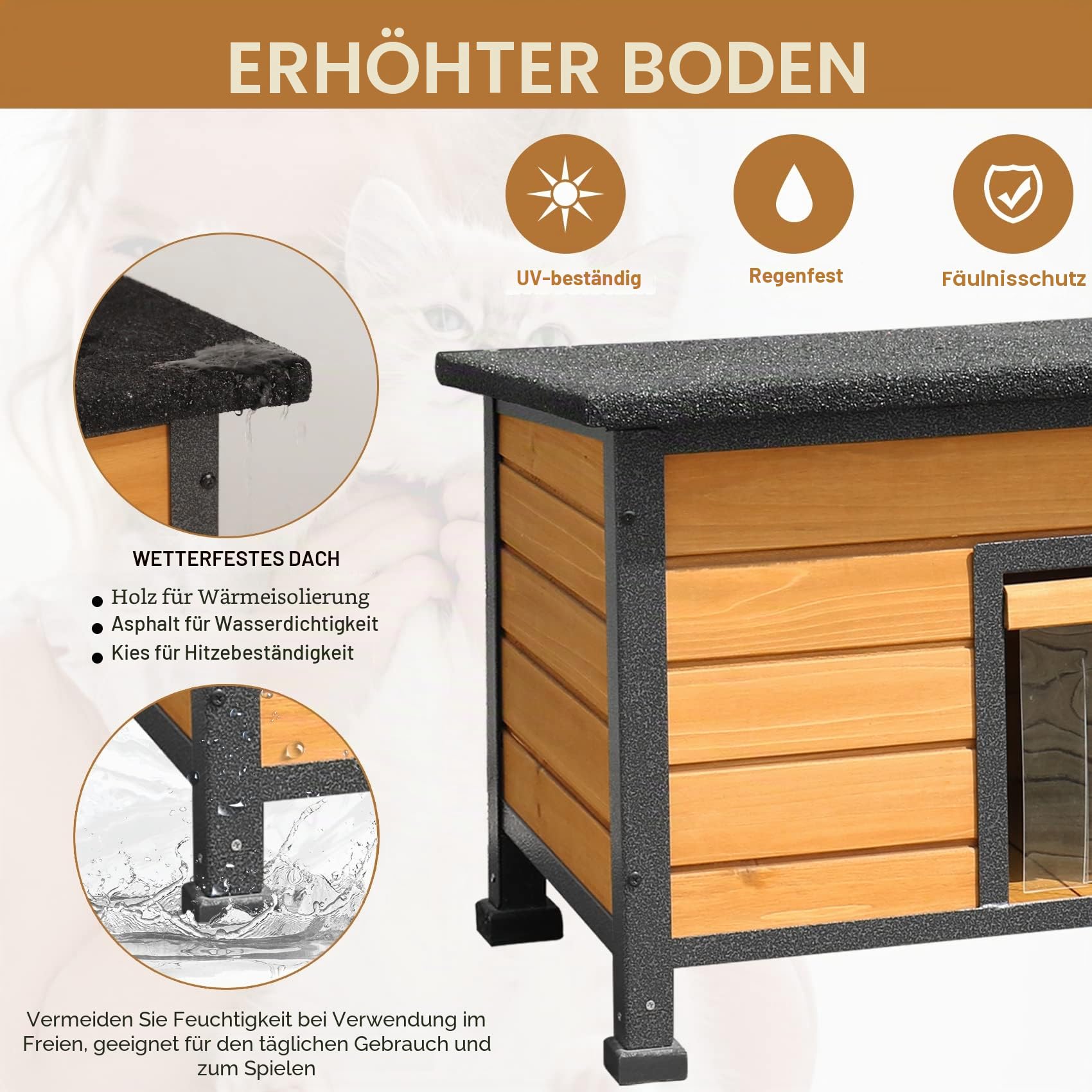 X-ZONE PET Katzenhaus Outdoor & Indoor Holz Wetterfest für den Winter Ribbit Stall für Kaninchen Meerschweinchen mit rundum Eisenrahmen