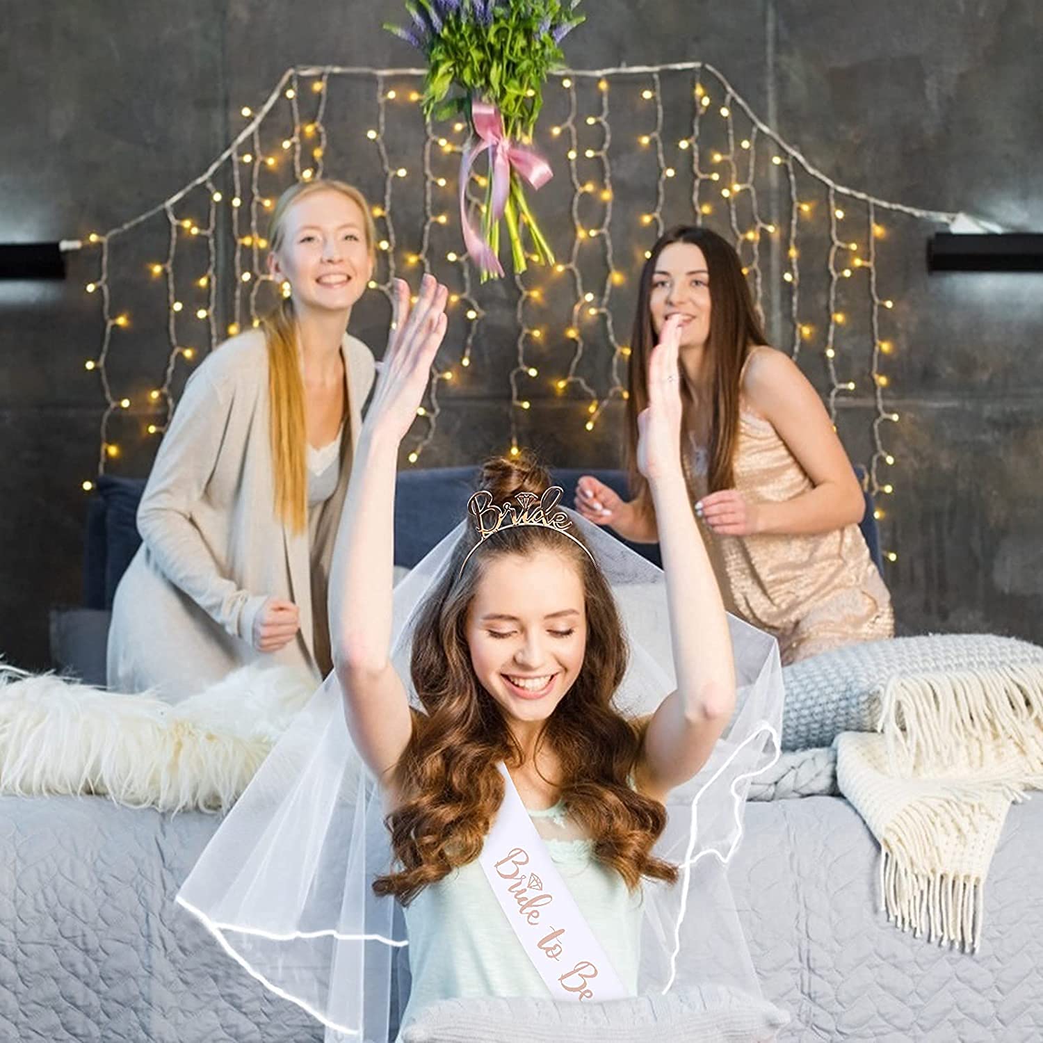 Srotmirw Bride to Be Sjerp met sluiers bruid, roségouden Srotmirw Bride to Be Sjerp met sluiers bruid, roségouden