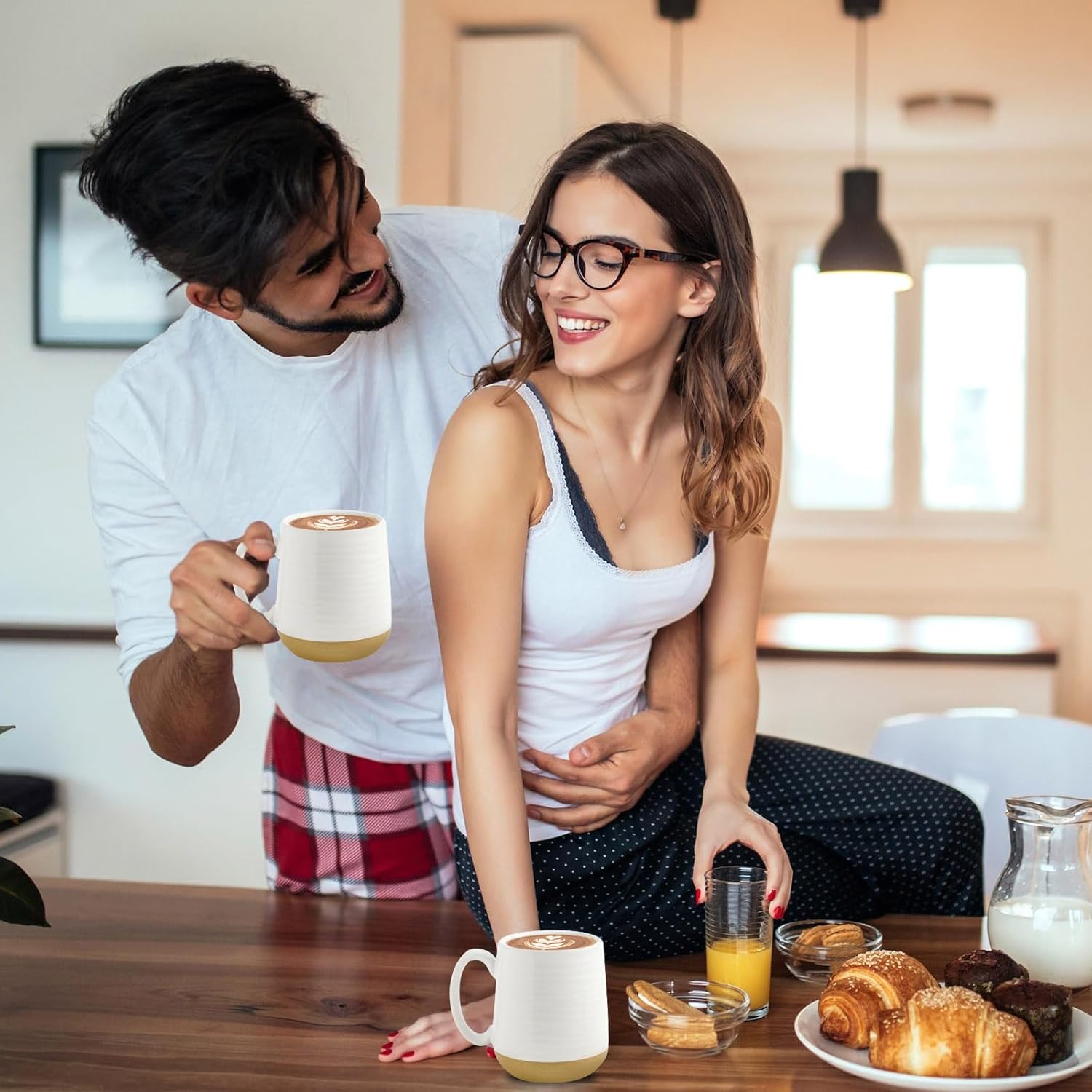 HASENSE Coffee Mugs Set of 4, 15 oz Ceramic Coffee Cups with Comfortable Handle, Large Tea Cups for Coffee, Soup, Latte, Mug Set Gift for Wedding, Microwave and Dishwasher Safe, White - Image 2