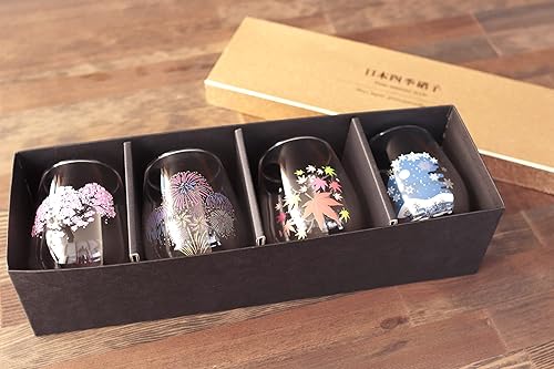 Miniatura 3 de 丸モ高木陶器 Juego de vasos de cristal japoneses que cambian de color, vasos multiusos de floración mágica, flor de cerezo, fuegos artificiales, hojas de