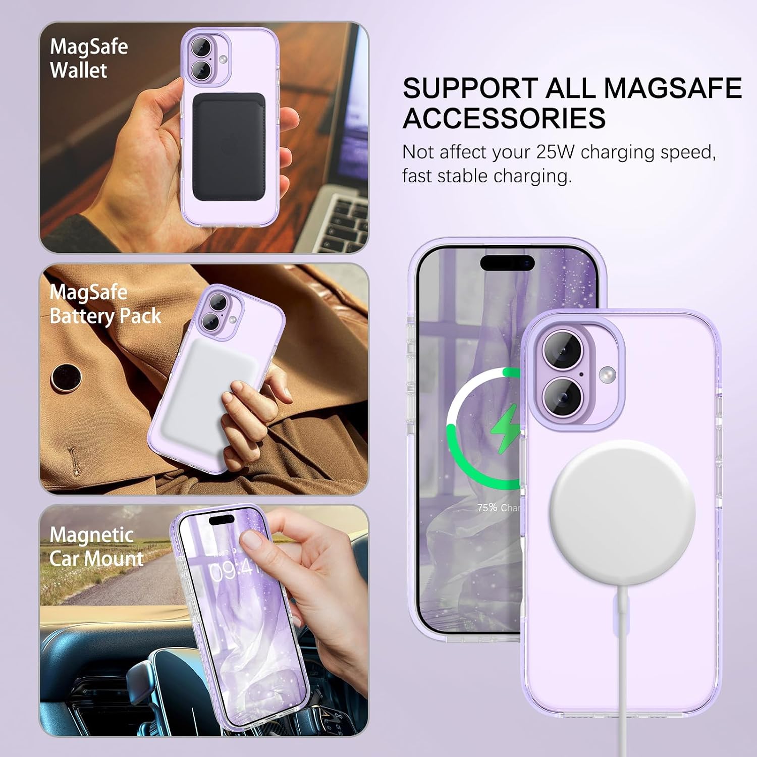 BENTOBEN Magnetic for iPhone 17 6.3" Case, Compatible with Magsafe Military Shockproof Protective Bumper Cute Transparent Slim Anti-Yellowing Women Girl Men Phone Case for iPhone 17 Cover,Clear Purple image 2