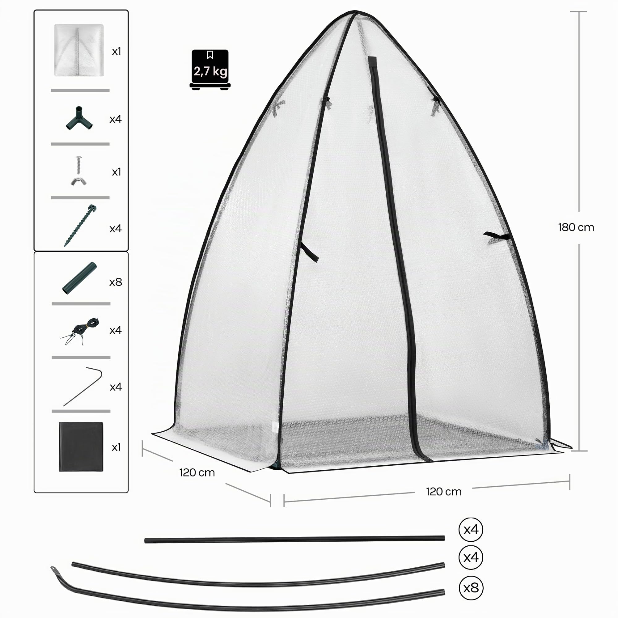 WOLTU Mini Serre de Jardin, Anti-Froid, Blanc, pour Tomates, 120x180cm