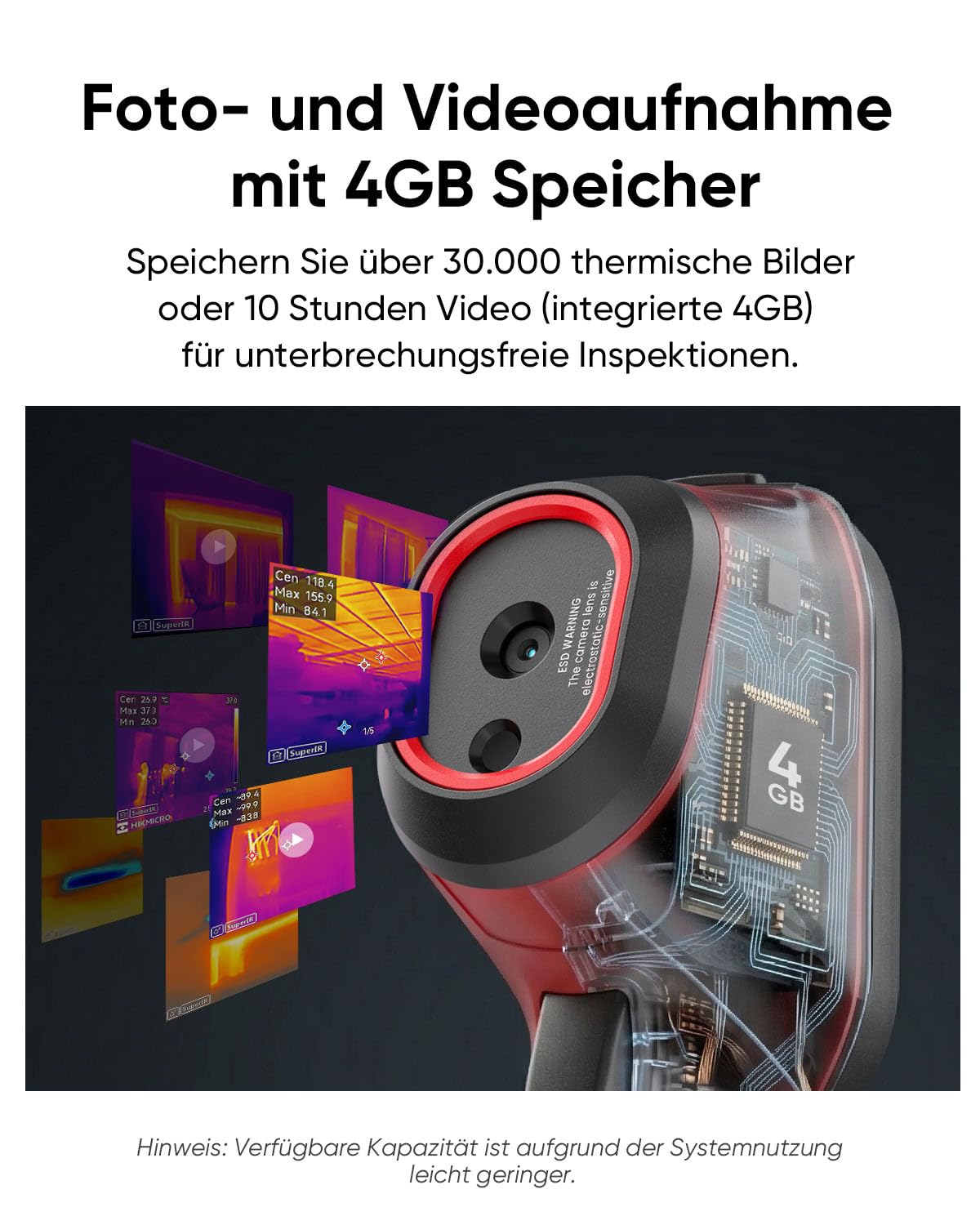 HIKMICRO D02 Wärmebildkamera mit visueller Kamera, 240 × 240 SuperIR-Auflösung, SuperScene-Szenenerkennung, 96 × 96 IR-Auflösung, 3200 mAh, Foto- und Videoaufnahme, -20 °C bis 450 °C