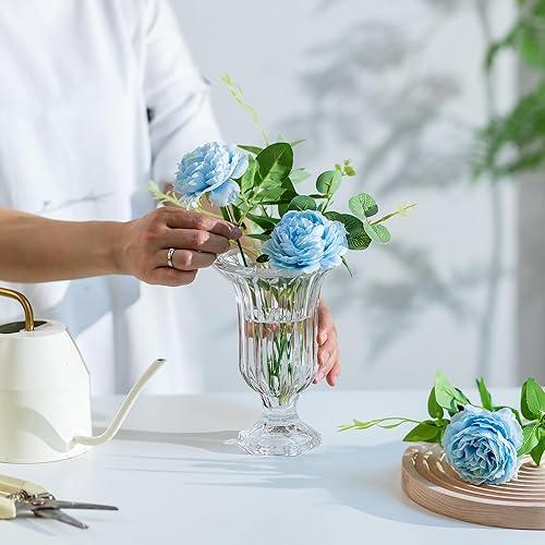 Miniatura 3 de Glasseam Jarrón de cristal con pedestal para flores, juego de 3 jarrones de compota de 7.5 pulgadas de alto, jarrones transparentes para centros de