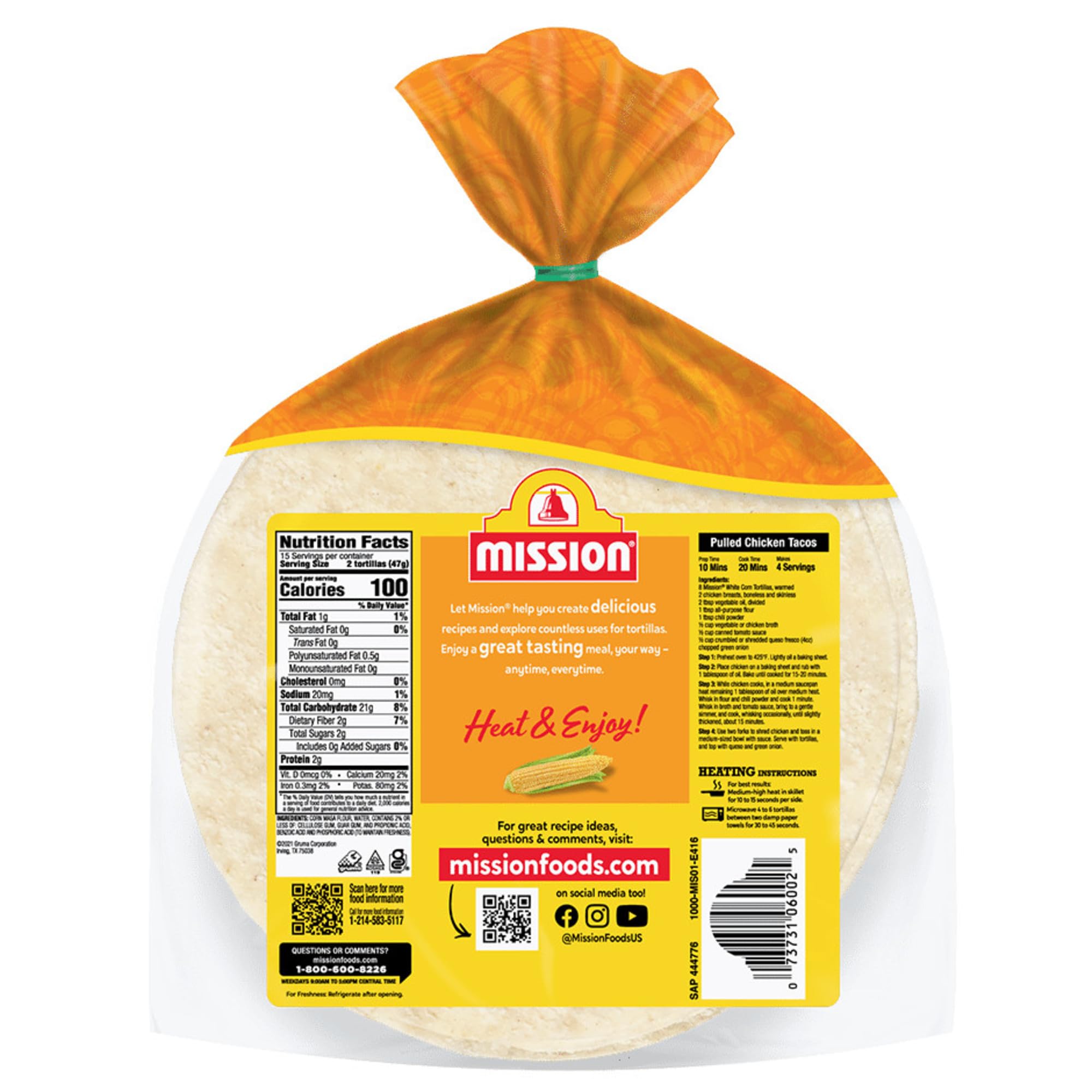 Mission White Corn Tortillas Small Soft Taco Size 30 Count Gluten Free Trans Fat Free — view 2