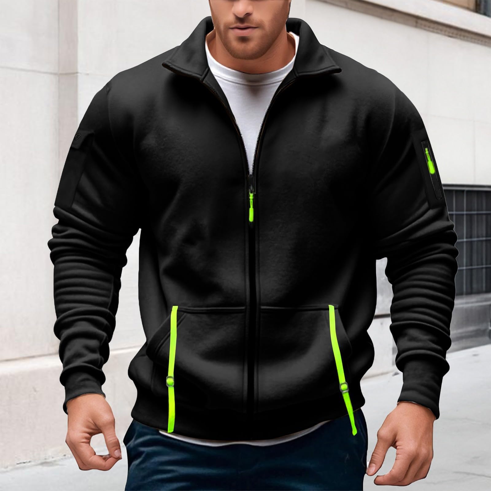 Sweat-shirt zippé sans capuche pour homme, veste polaire légère respirante, idéal pour la course à pied, la gym et l'entraînement en extérieur ou à la maison, coupe décontractée streetwear avec