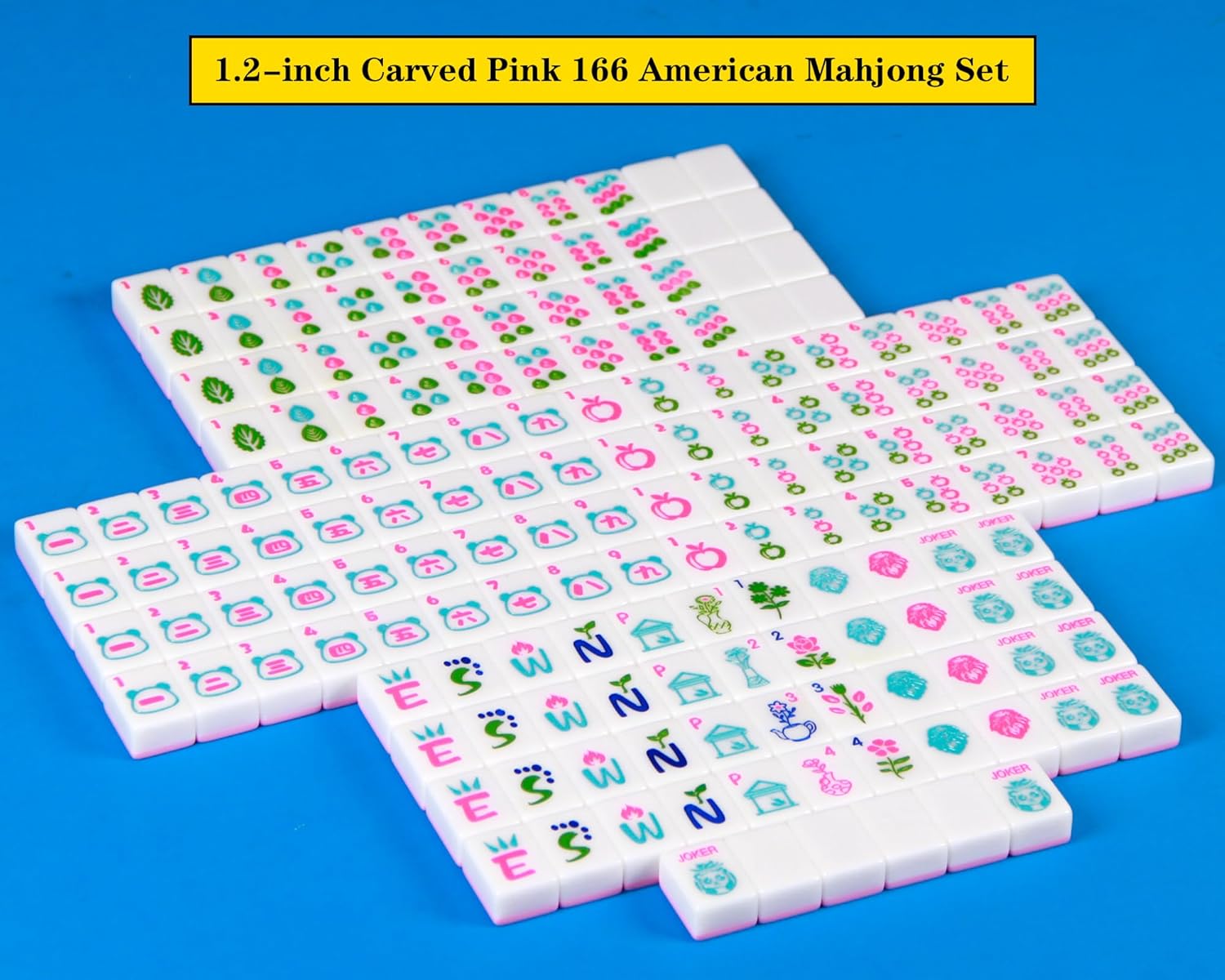 American Mahjong Set Pink 166 Mahjong Tile Set 1.2-inch American Mahjong Tile Set Equipped with 4PCS Mahjong Racks with Pushers