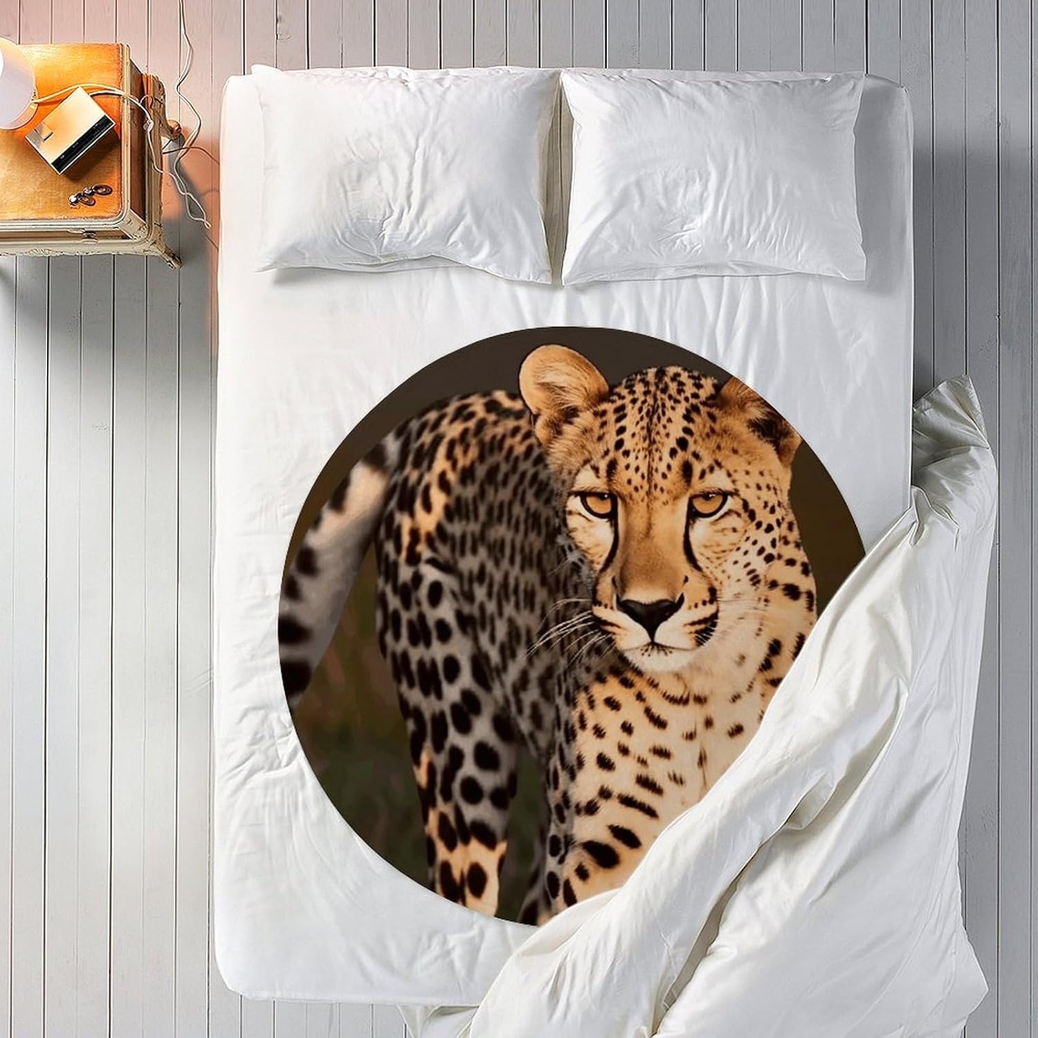 Wild Cheetah Blanket Round Beach Tapestry Flannel Round Tablecloth Boho Beach Blanket Home Decor Indie Rug Comfortable Yoga Mat for Multi Scenario Usage