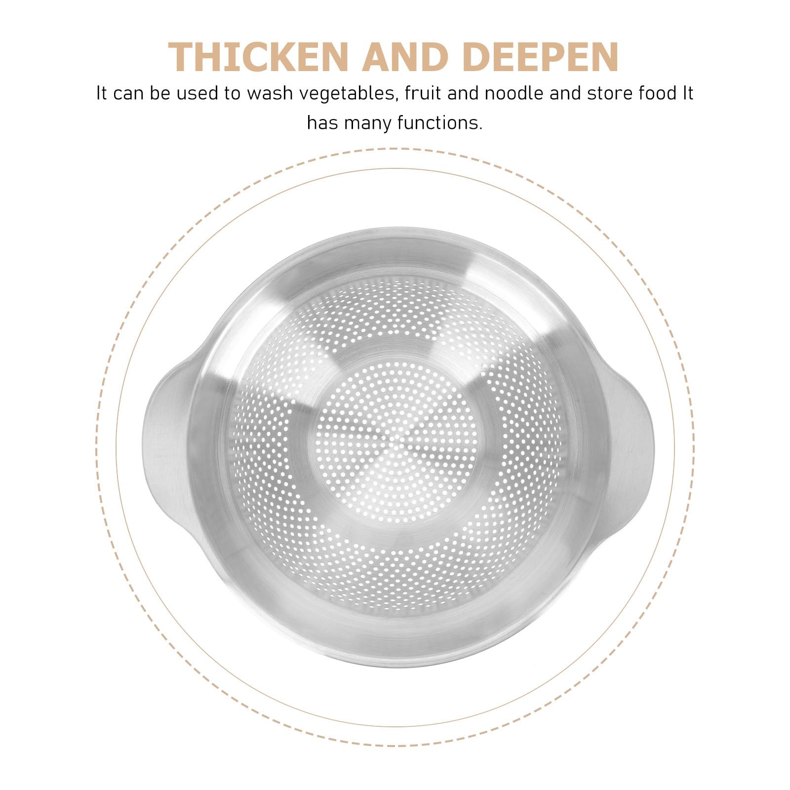 Colador de Cocina de Acero Inoxidable Plata, Cuenco Multiuso | Escurridor para Lavar y Drenar Agua, Cesta para Fideos y Arroz, Uso en Cocina y Frutas