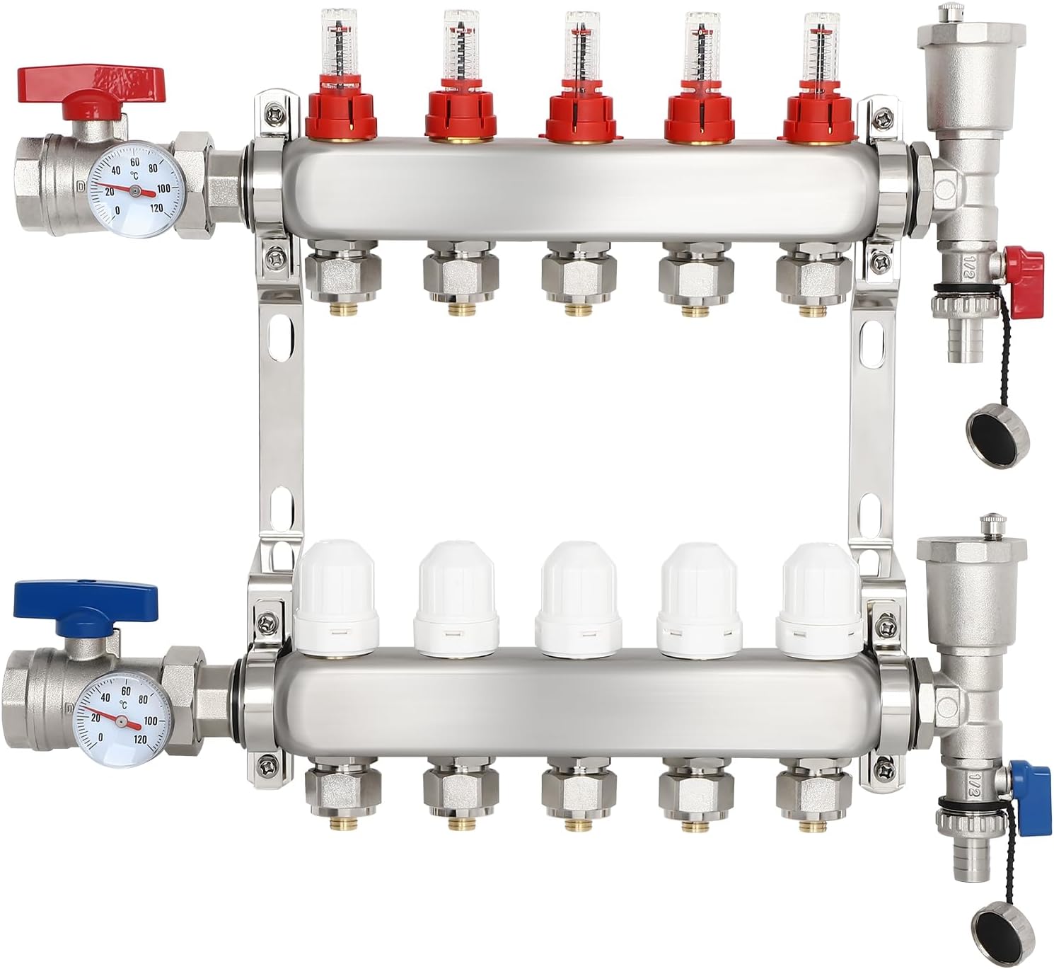Dollate 12-Loop Radiant Floor Heating Pex Manifold Stainless Steel Floor Heat Manifold Kit With for Hydronic Radiant Floor Heating