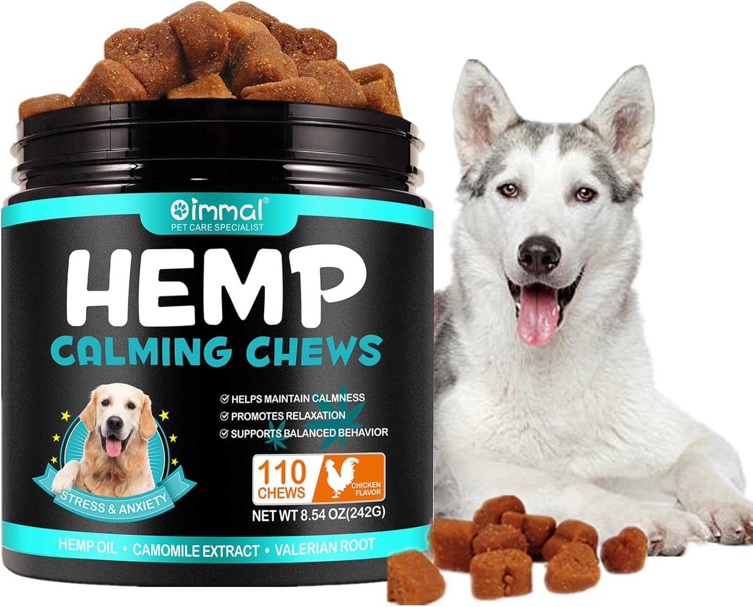 Calming Chews for Dogs, 110 Pet Care Calming Chews for Dogs with Hemp Oil, Dog Anxiety Relief During Thunderstorms, Separation, Delicious Dog Calming Treats for Dog Stress (Chicken)