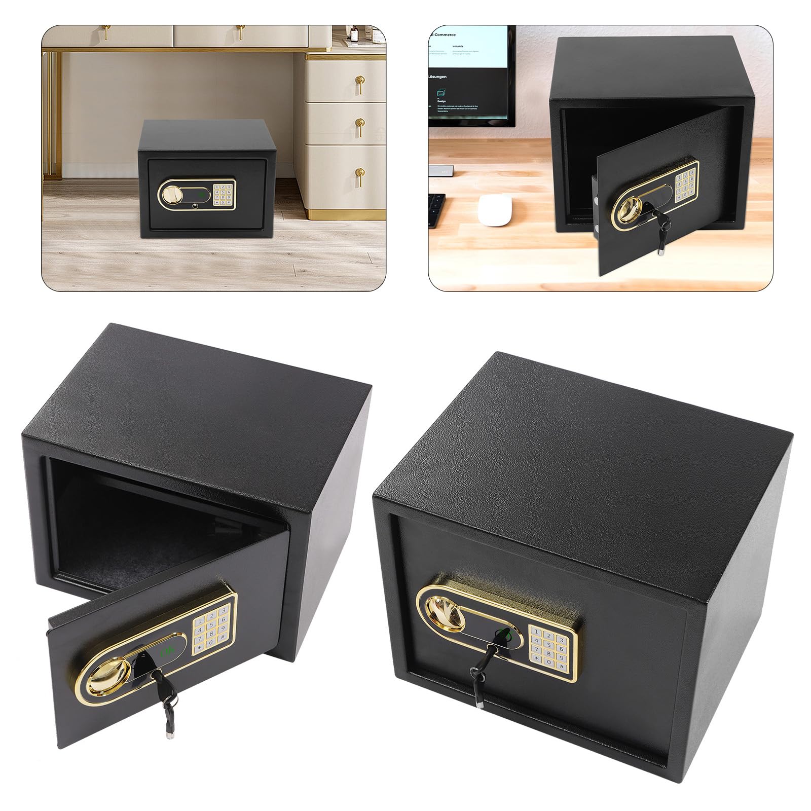 Cassaforte da 22 litri, cassaforte combinata, cassaforte in acciaio, resistente al fuoco, con chiave di emergenza, adatto per documenti, documenti A4, computer portatili, gioielli nero