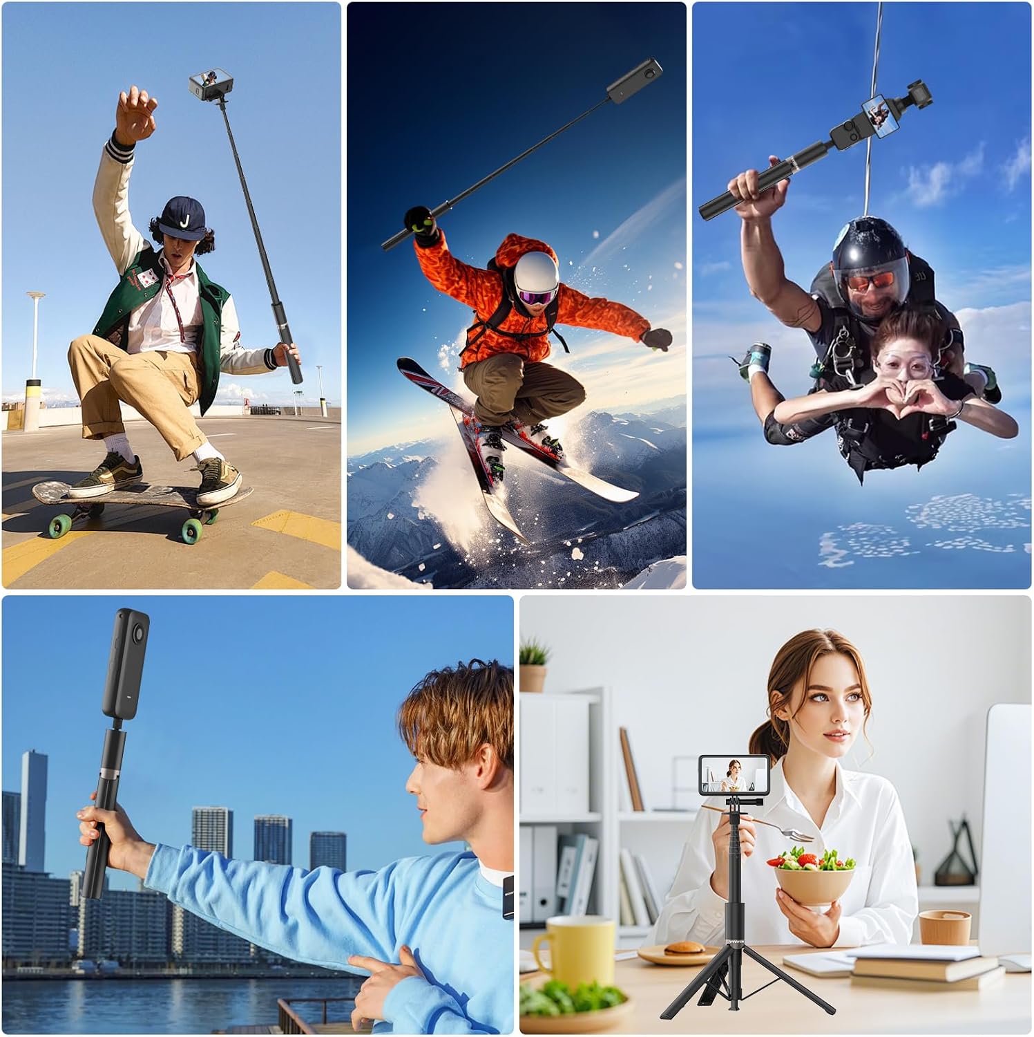 65 "Auto‑Open Invisible Selfie Stick Tripod for Insta360, GoPro, DJI