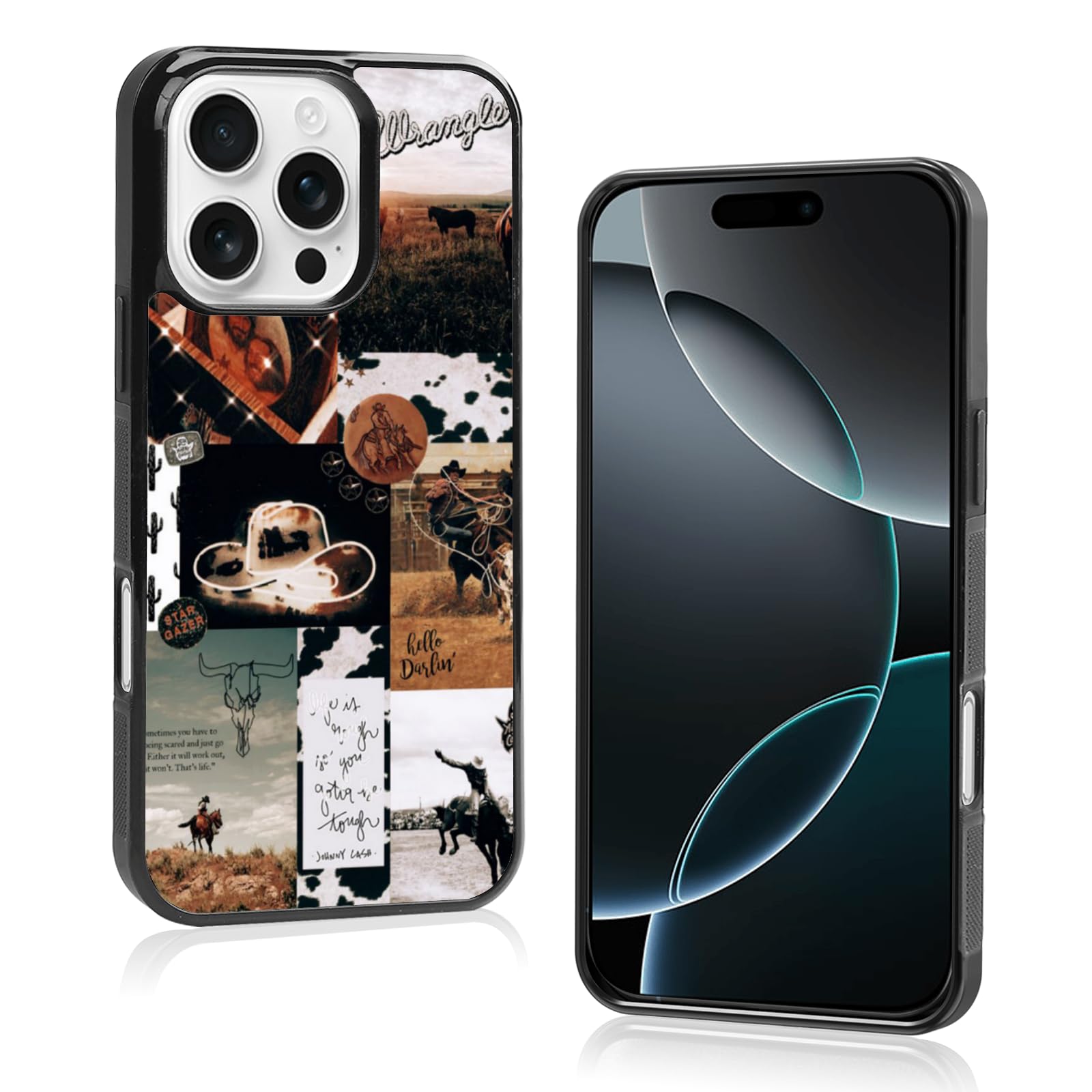 Onemiliayears Cool Cowboy Cowgirl Horse Phone Case, Hippie Western iPhone 16 Pro Case, Non-Slip Design and Shock Absorption, Phone Case for Teen Girls