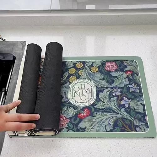 Miniatura 5 de Tapete de drenaje de estilo fantasía, tapete absorbente para secar platos, almohadillas de secado para encimera de cocina, platos florales vintage,