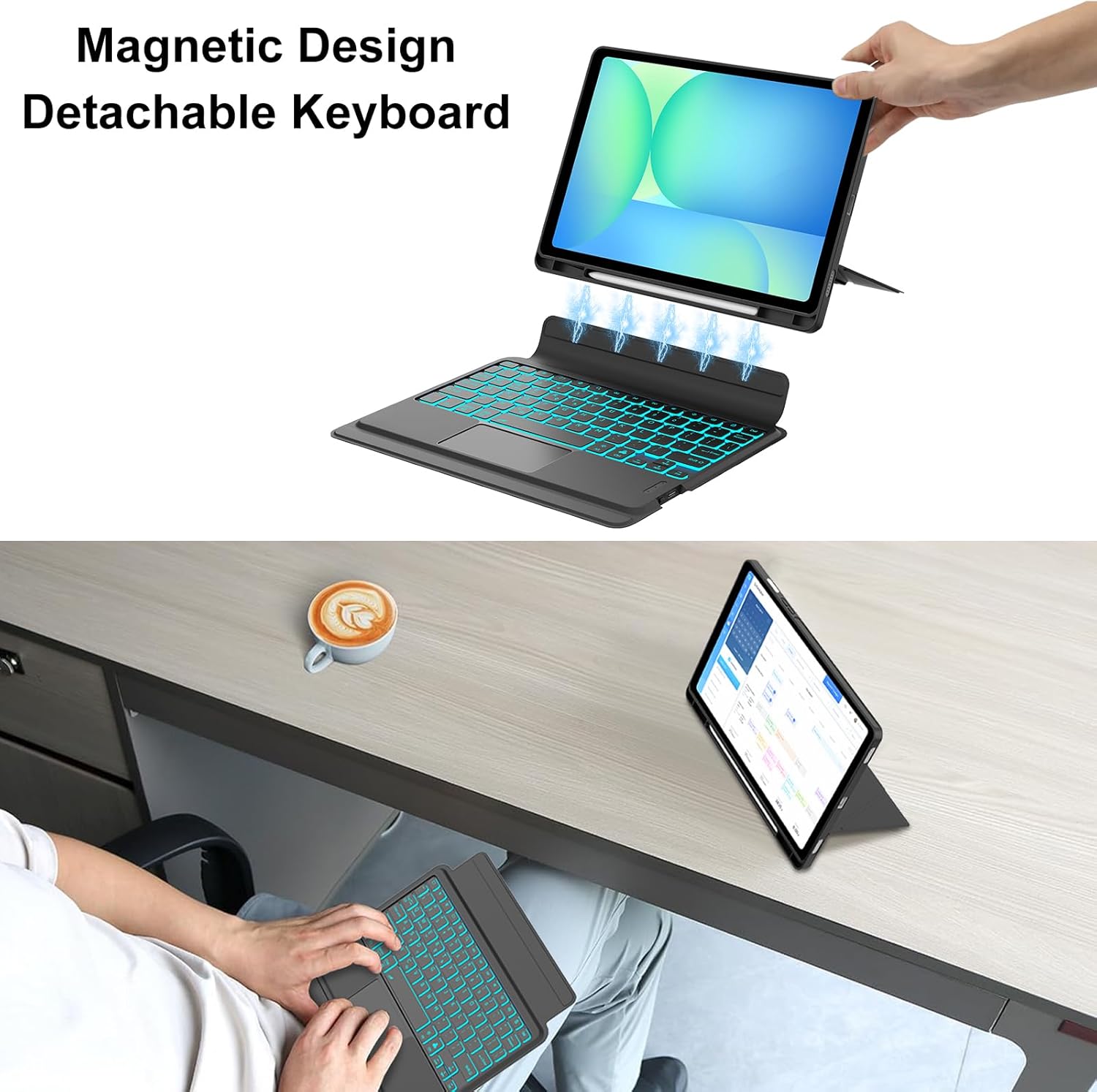 Keyboard Case for Samsung Galaxy Tab A11+ Plus/A9+ Plus 11 Inch, 7 Colors Backlight Magnetic Detachable Touch Keyboard with Multi-Angle Kickstand, Cover with S-Pen Holder for Tab A9+ 2023/A11+ 2025